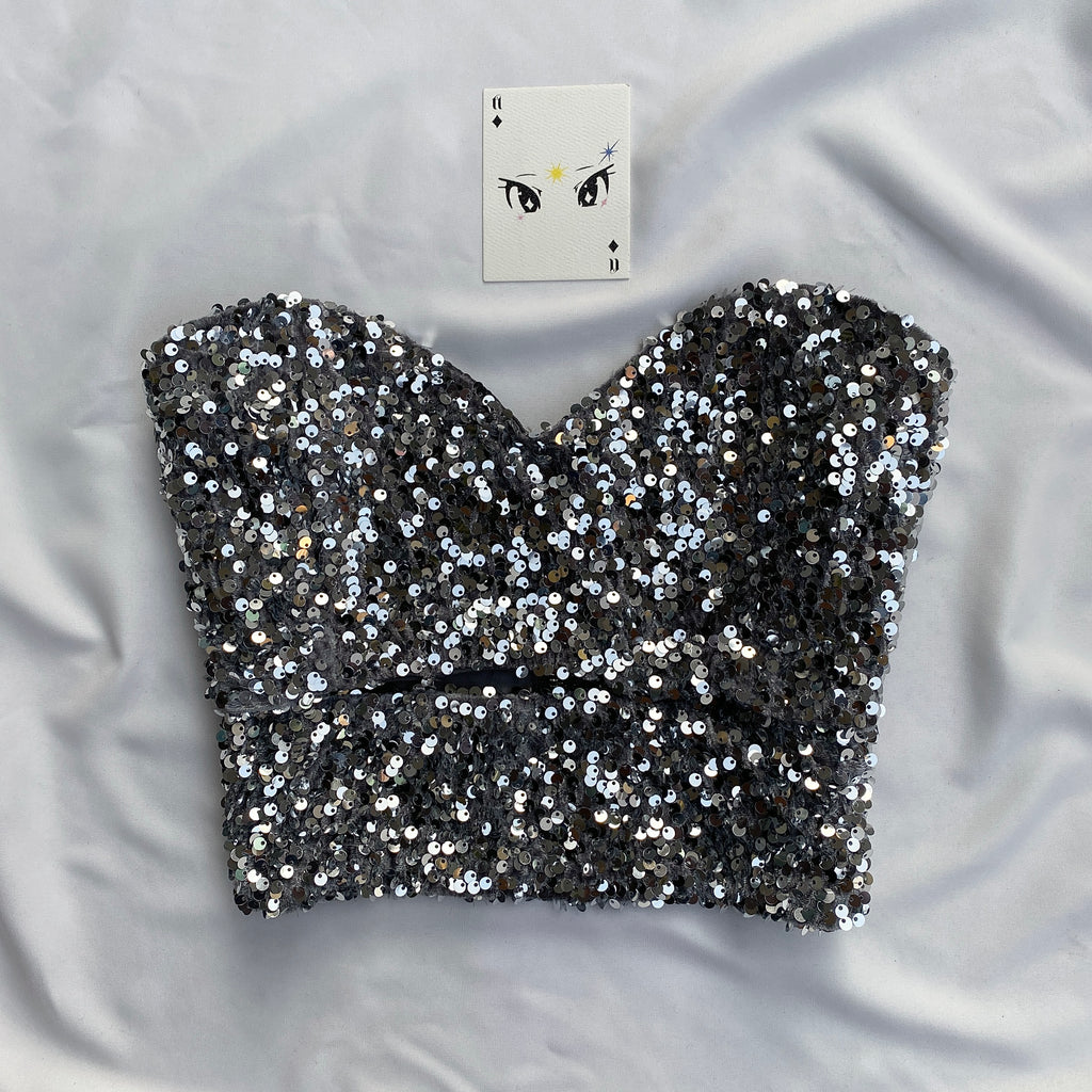 GREY SEQUINNED TOP (Bust : 30-34, Upper Waist : 24-28)