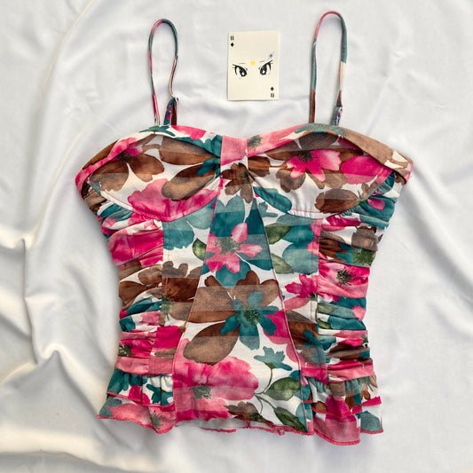 FLORAL RUCHED CORSET (Bust : 32-34, Upper Waist : 26-32)