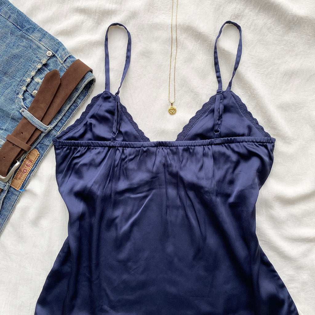 NAVY BLUE SATIN CAMI TOP (Bust : 34-36, Upper Waist : 26-34)