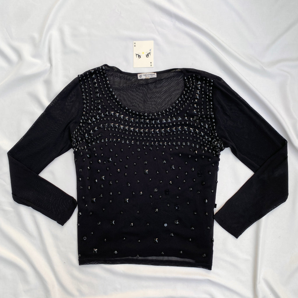 BLACK EMBELLISHED MESH TOP (Bust : 40-44, Upper Waist : 34-38)