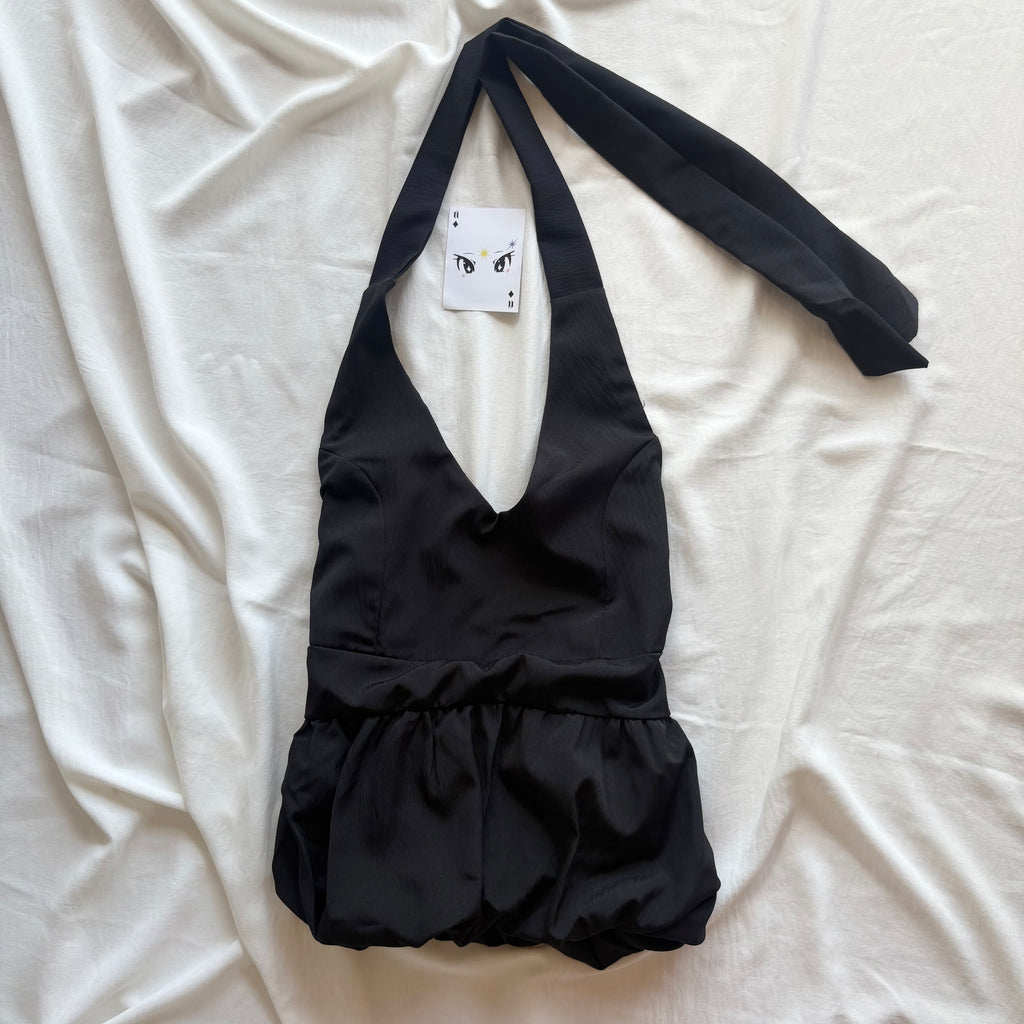 BUBBLE HALTER TOP IN BLACK (Bust : 32-34, Upper Waist : 24-28)