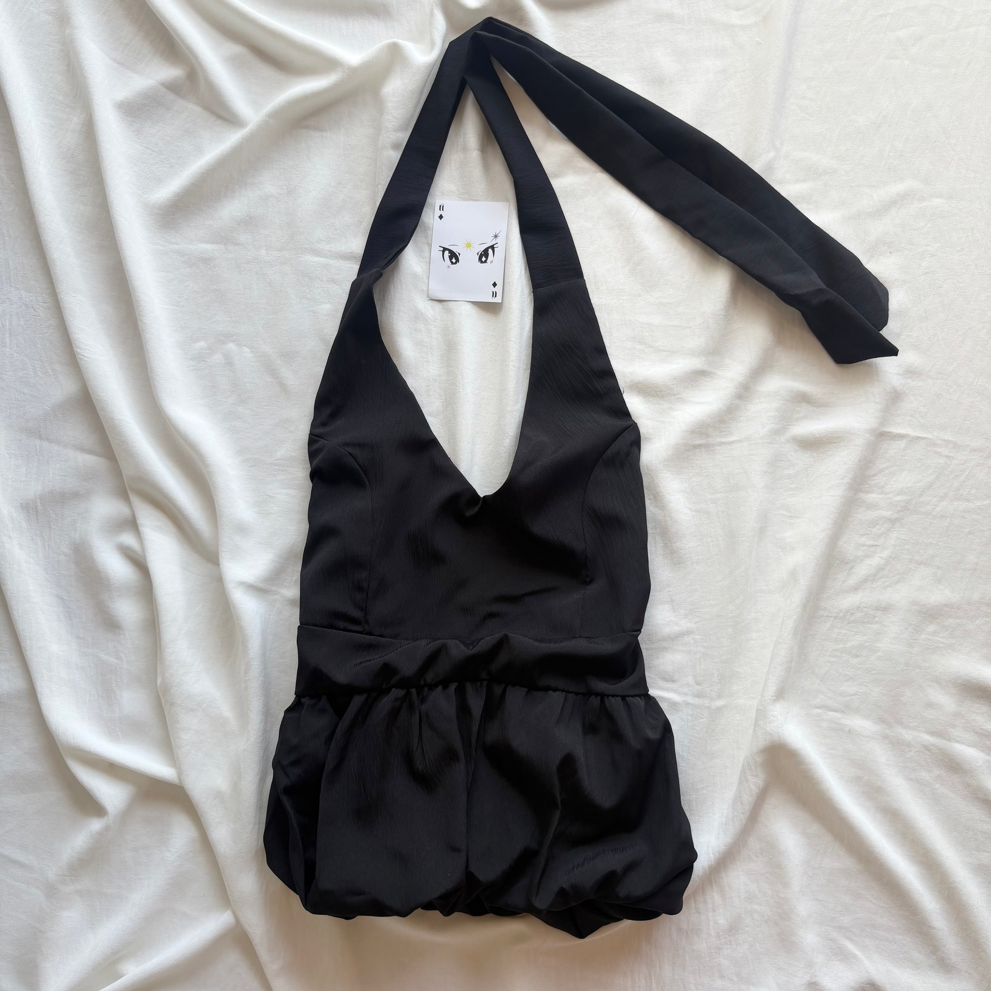 BUBBLE HALTER TOP IN BLACK (Bust : 32-34, Upper Waist : 24-28)