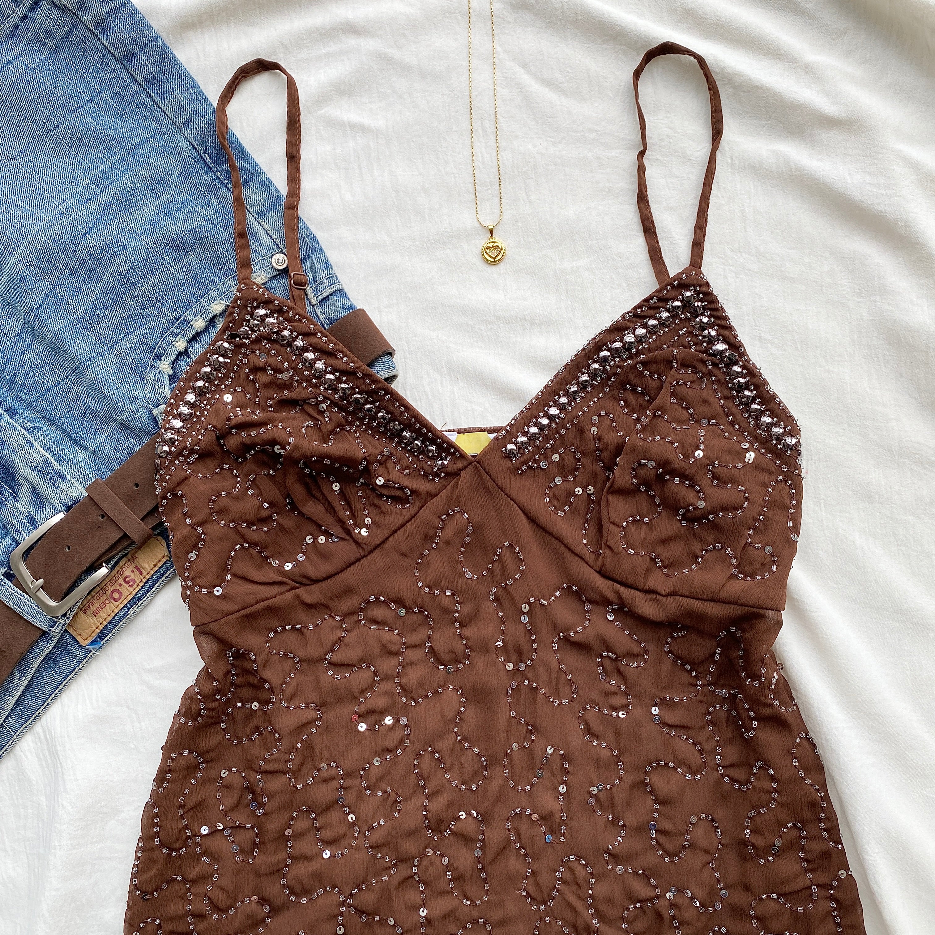BROWN EMBELLISHED TOP (Bust : 34-36, Upper Waist : 28-32)