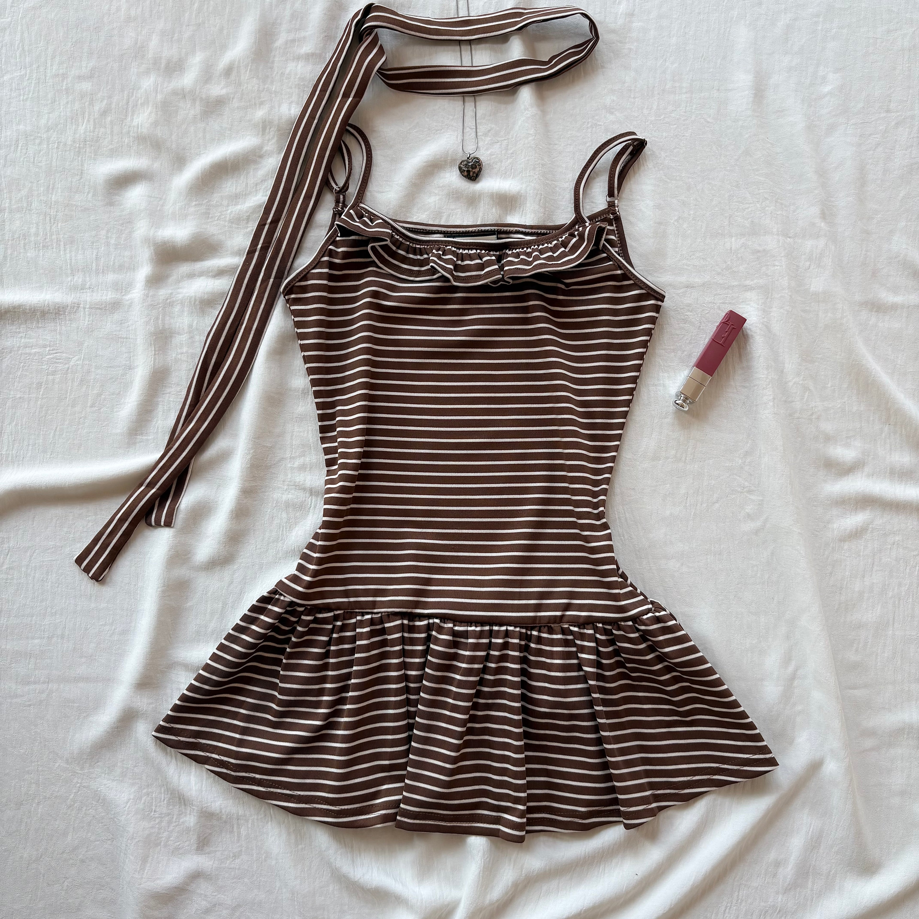 STRIPED DRESS WITH SCARF (Bust : 30-34, Upper Waist : 24-28)
