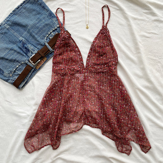 RED EMEBLLISHED TOP (Sizes available)