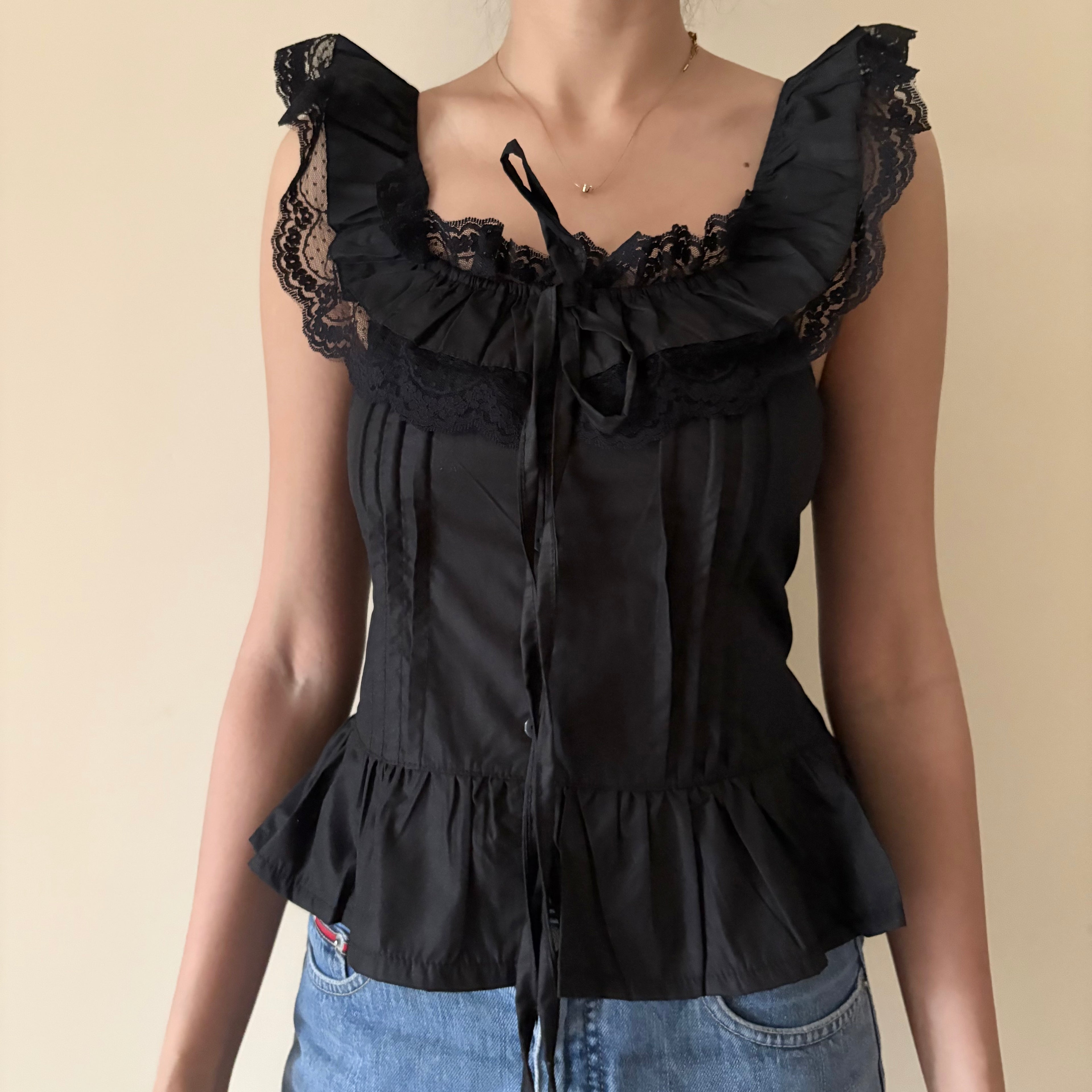 BLACK COTTAGECORE TOP (Bust : 30-34, Upper Waist : 24-28)