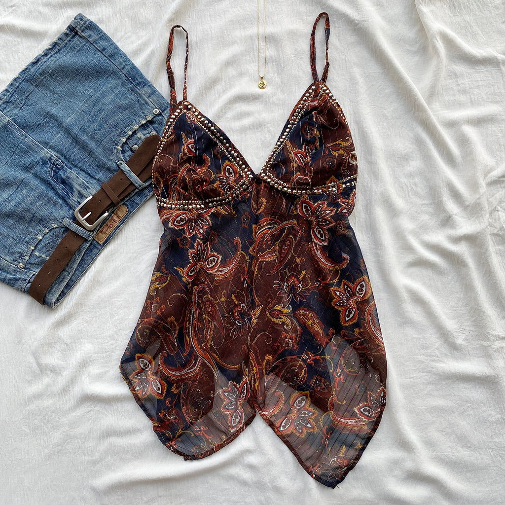 BROWN PAISLEY SEQUIN TOP (Two sizes)