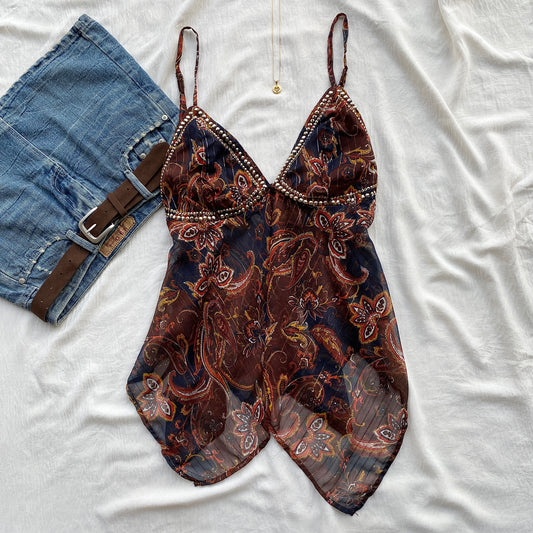 BROWN PAISLEY SEQUIN TOP (Two sizes)