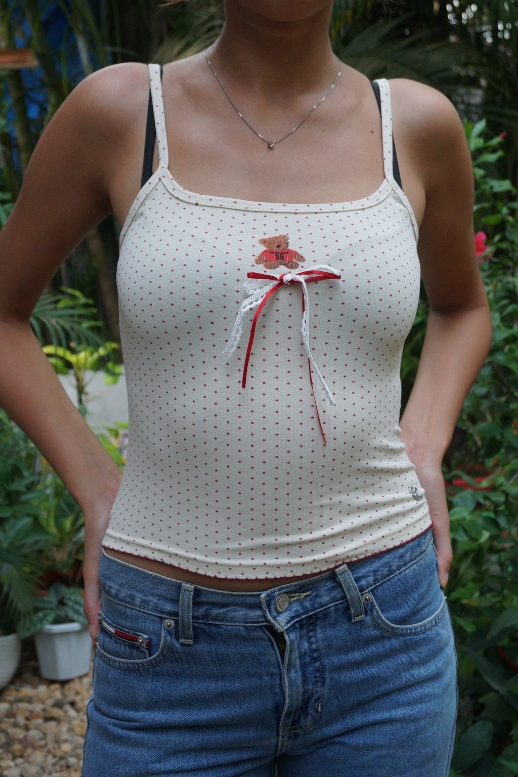 BEAR POLKA DOT TOP IN GREY (Bust : 28-34, Upper Waist : 22-28)