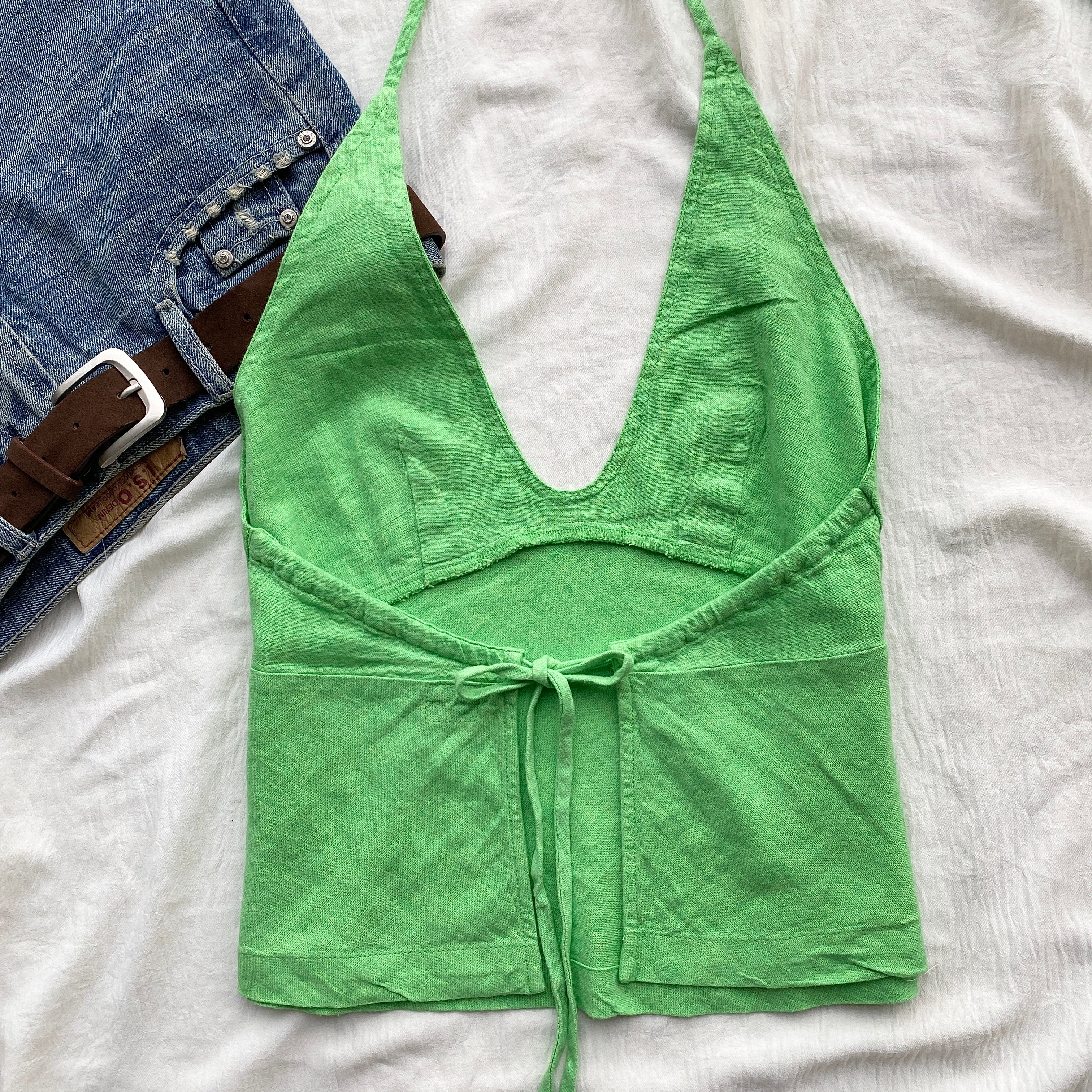 GREEN LINEN TOP FROM FREE PEOPLE (Two sizes)