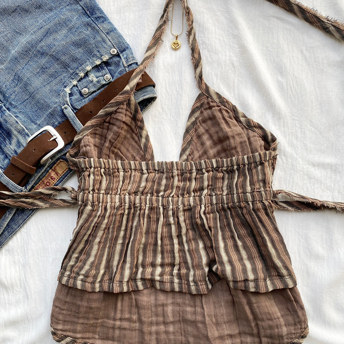 BROWN STRIPED HALTER TOP (Sizes available)