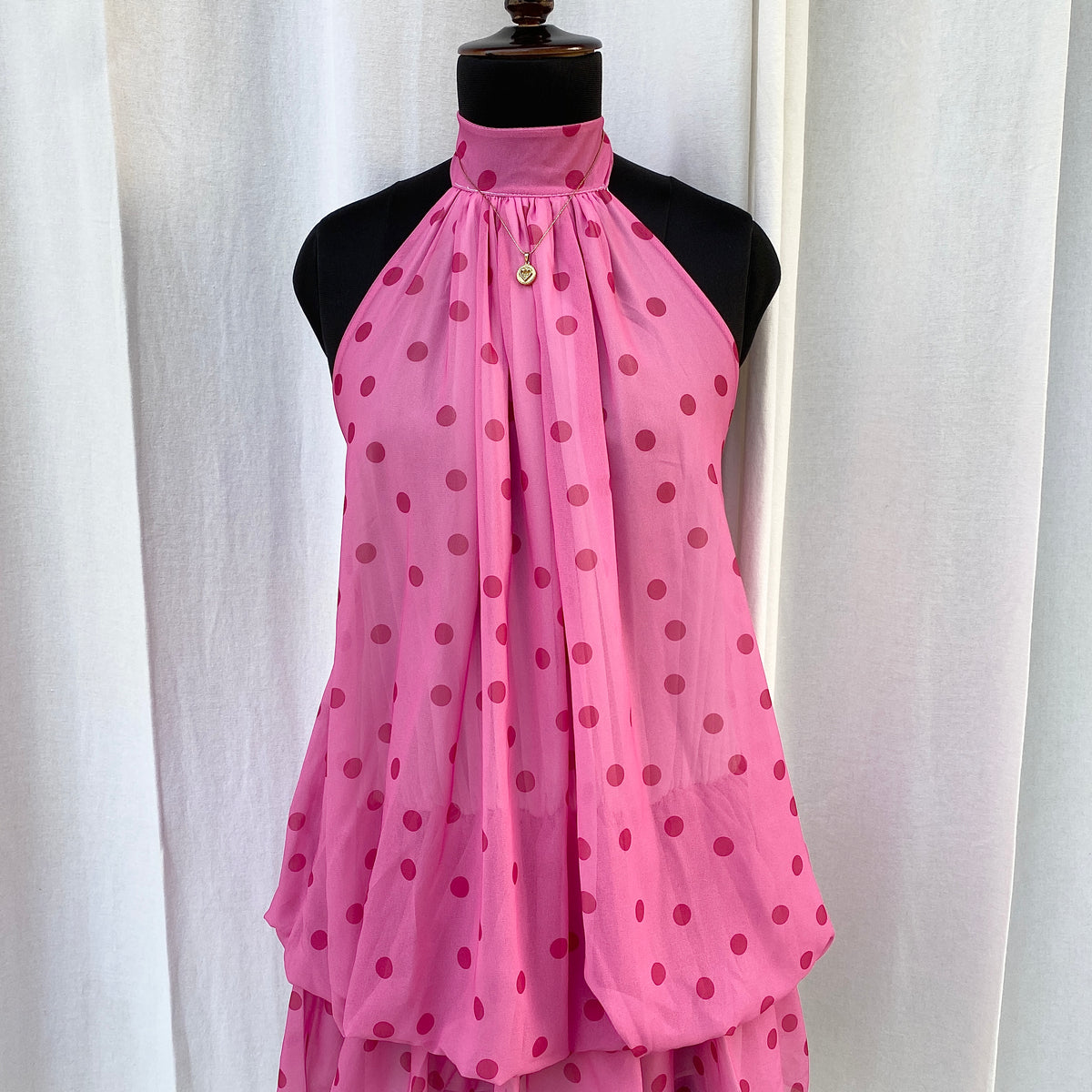 PINK POLKA DOT DRESS (Bust : 28-34, Upper Waist : 23-29)