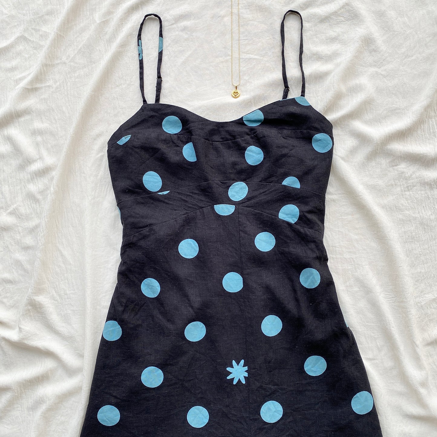 POLKA DOT LINEN DRESS (Bust : 34-36, Upper Waist : 28-30)