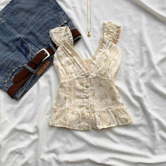 DOTTIE TOP WITH BLUE BUTTONS (Bust : 28-32, Upper Waist : 23-26)