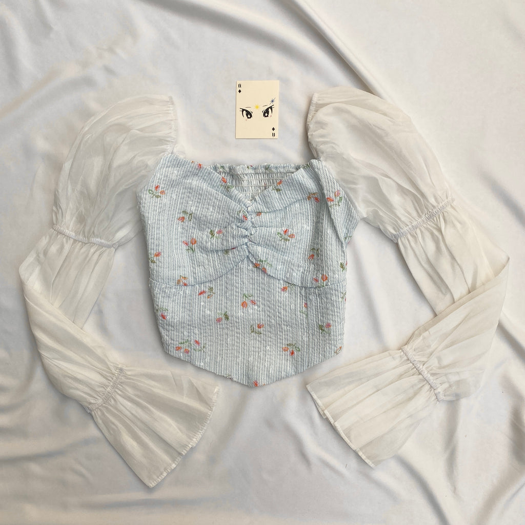 FLORAL BELL SLEEVED TOP (Bust : 28-32, Upper Waist : 24-28)