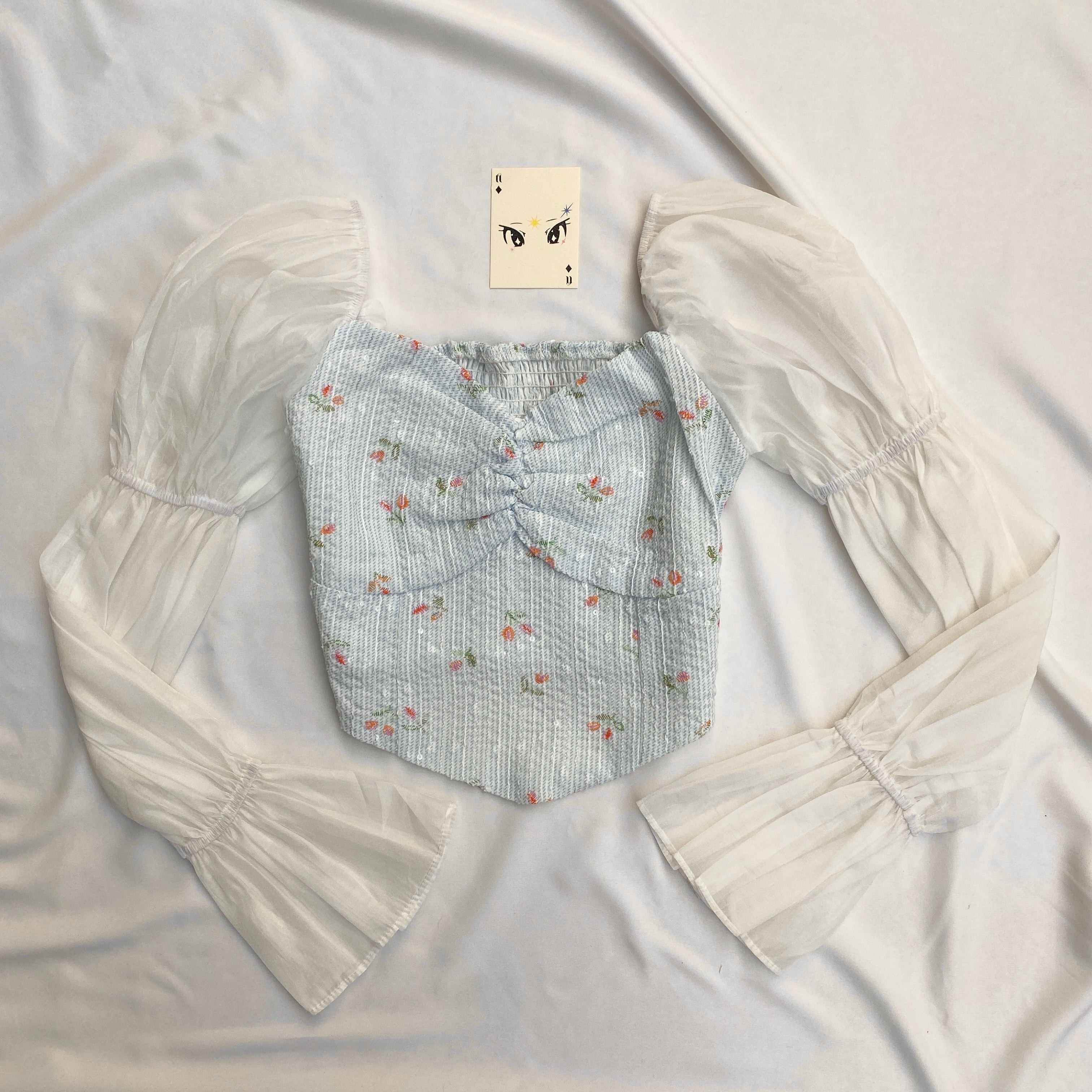 FLORAL BELL SLEEVED TOP (Bust : 28-32, Upper Waist : 24-28)