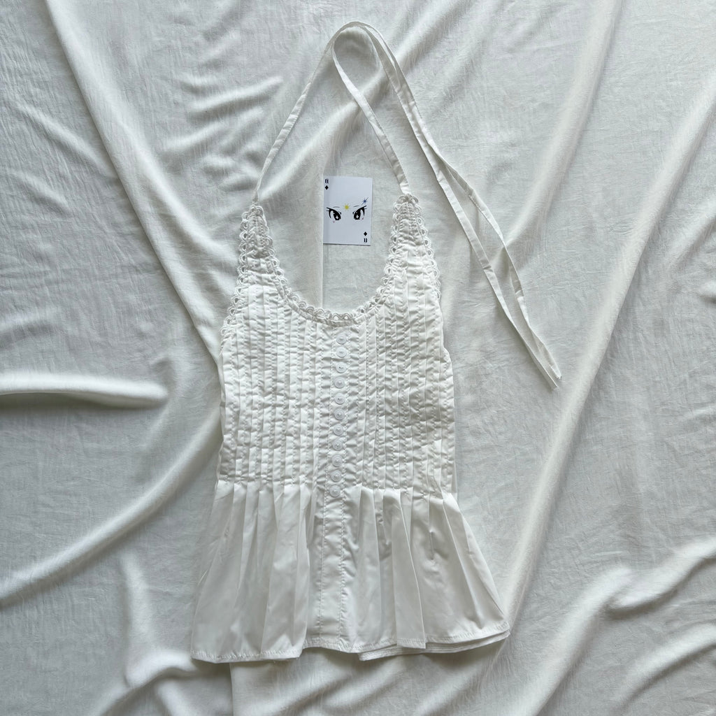 WHITE HALTER TOP  (Bust : 30-34, Upper Waist : 24-28)