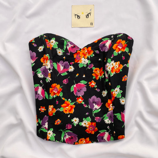 BLACK FLORAL CORSET (BUST : 30-34)