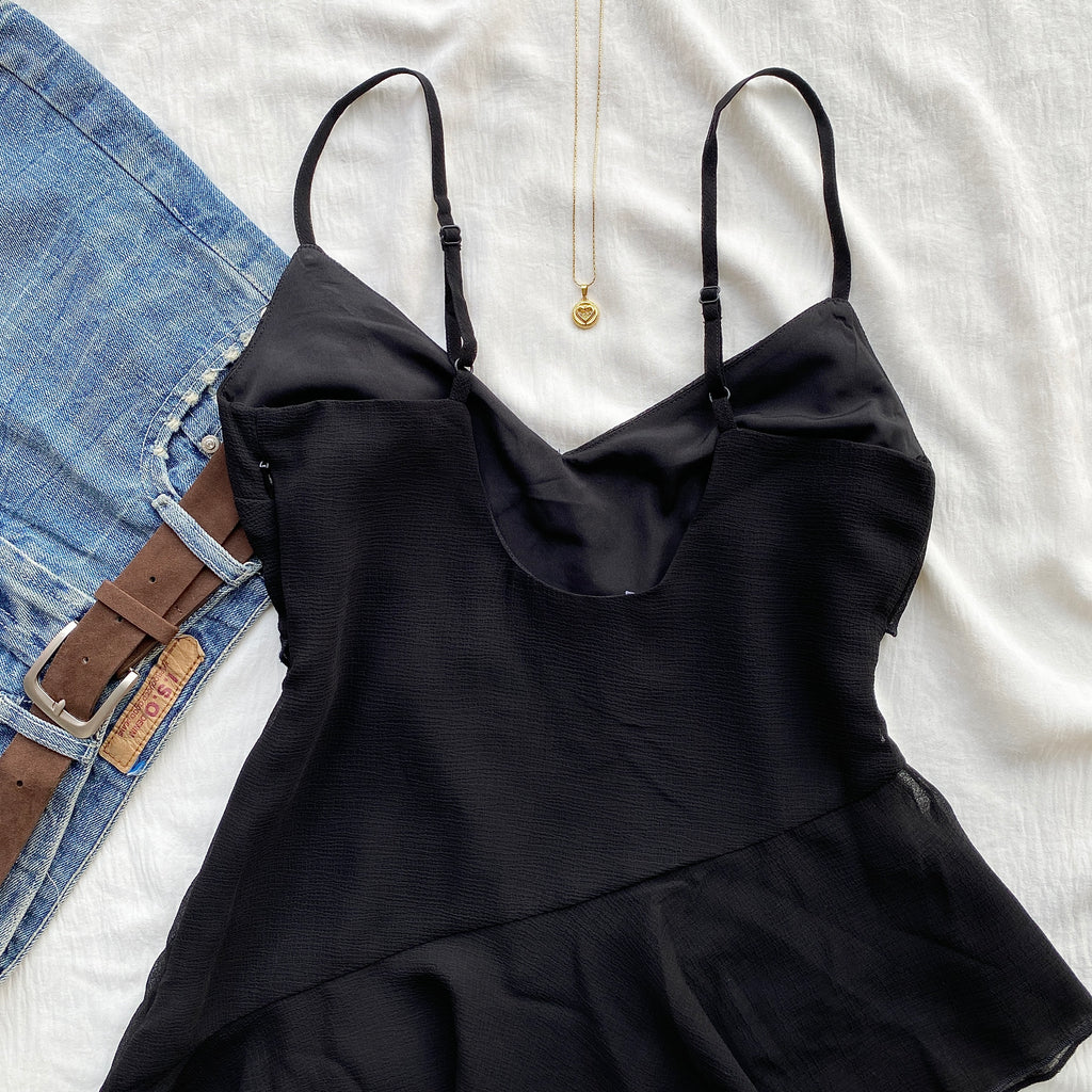 BLACK RUFFLE TOP (Bust : 32-34, Upper Waist : 24-28)