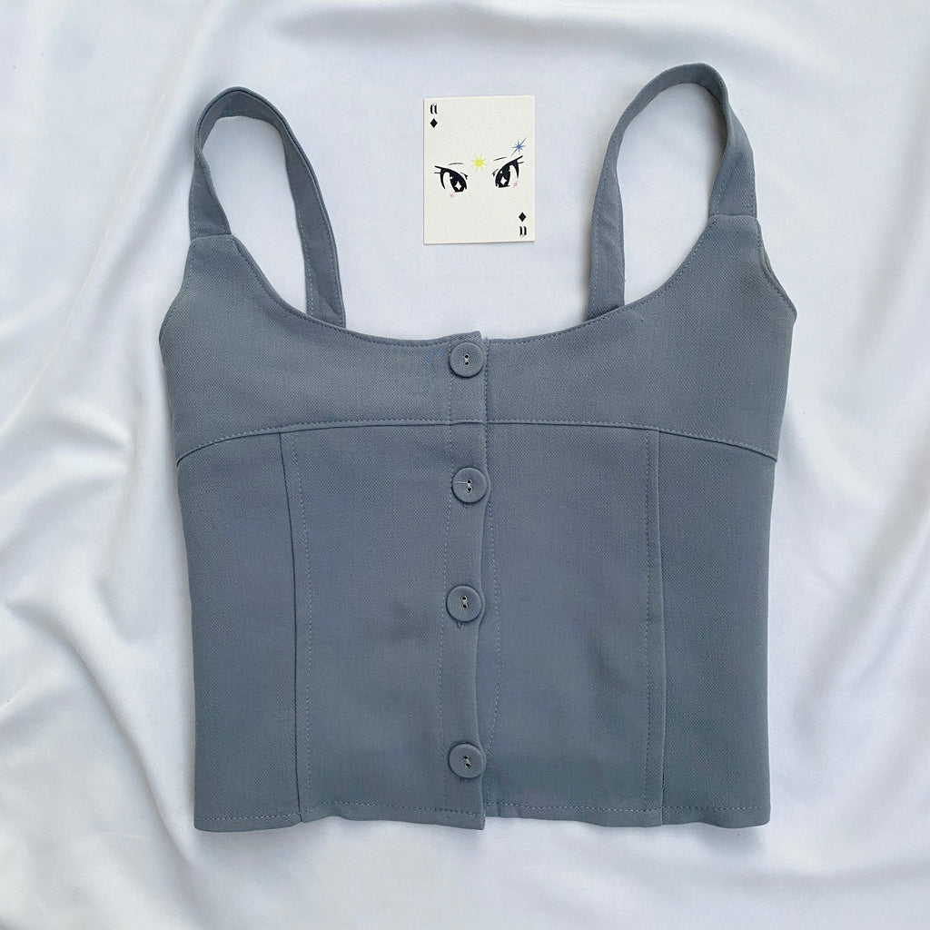 BLUE BUTTON DOWN TOP (Bust : 34-36, Upper Waist : 30-34)