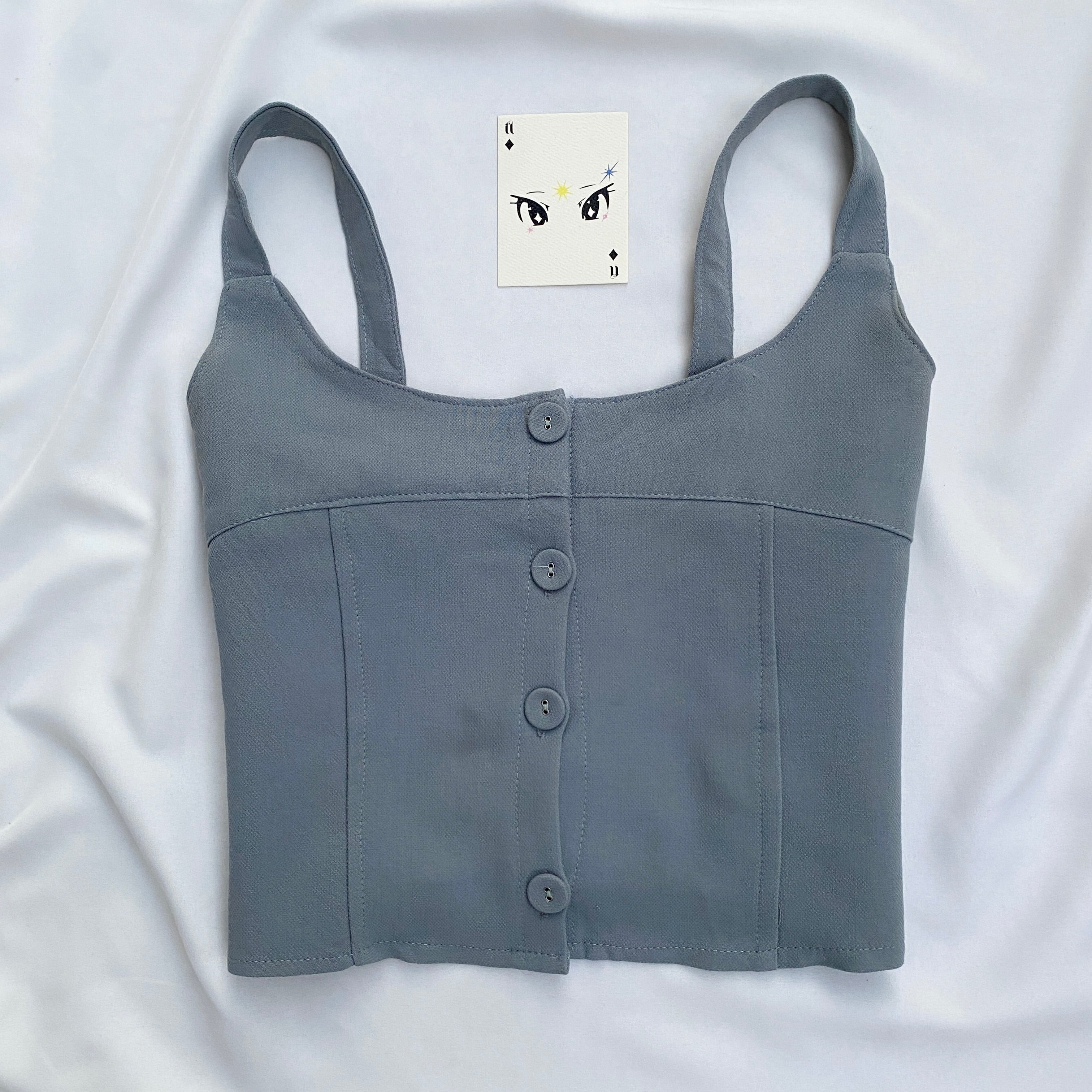 BLUE BUTTON DOWN TOP (Bust : 34-36, Upper Waist : 30-34)