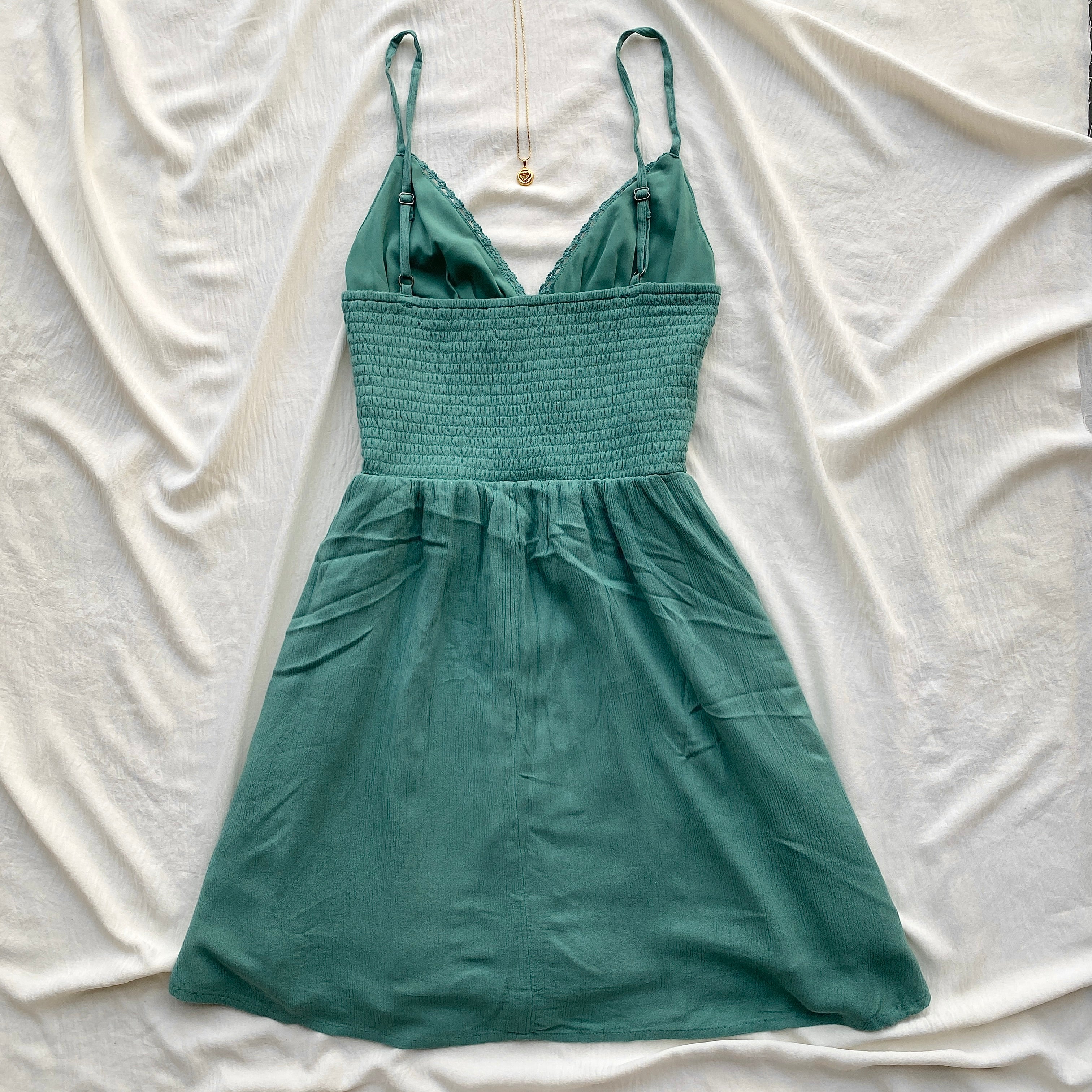 TEAL EMBROIDERED DRESS FROM HOLLISTER (Bust : 34-36, Upper Waist : 26-34