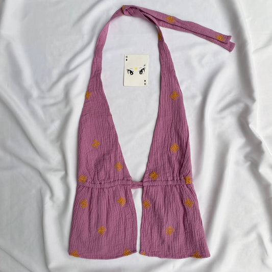 PINK EMBROIDERED HALTER TOP (TWO SIZES)