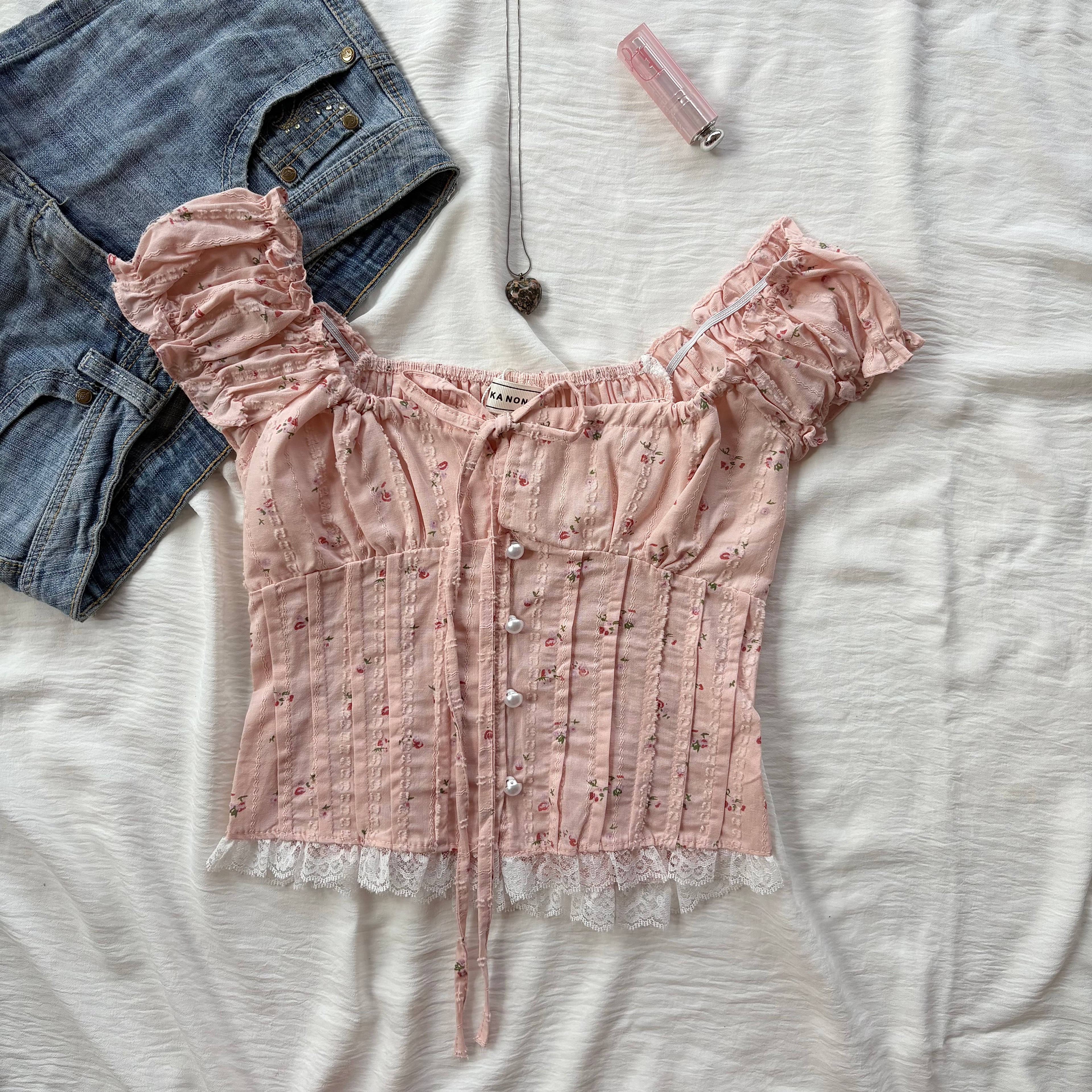 PEACH FLORAL TOP (Bust : 28-34, Upper Waist : 24-28)