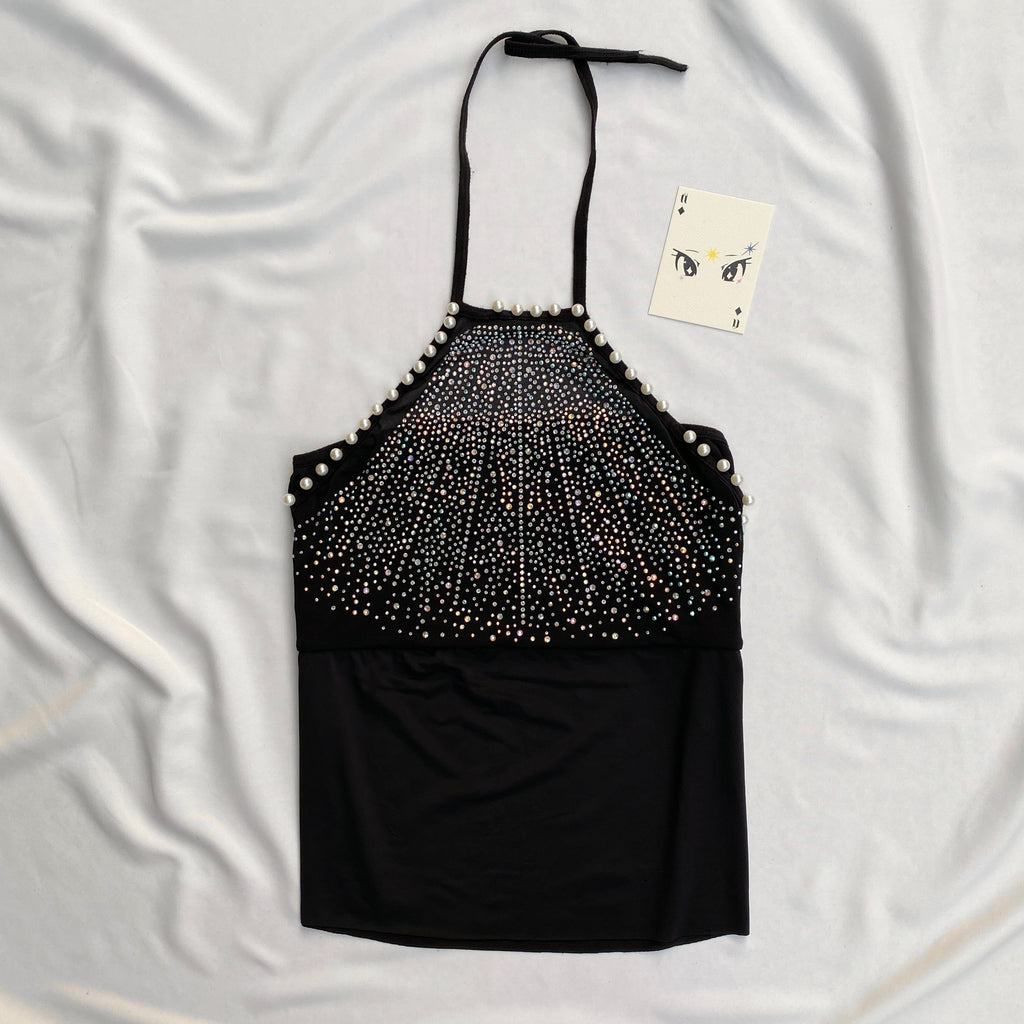 BLACK EMBELLISHED HALTER TOP (Bust : 30-34, Upper Waist : 26-30)