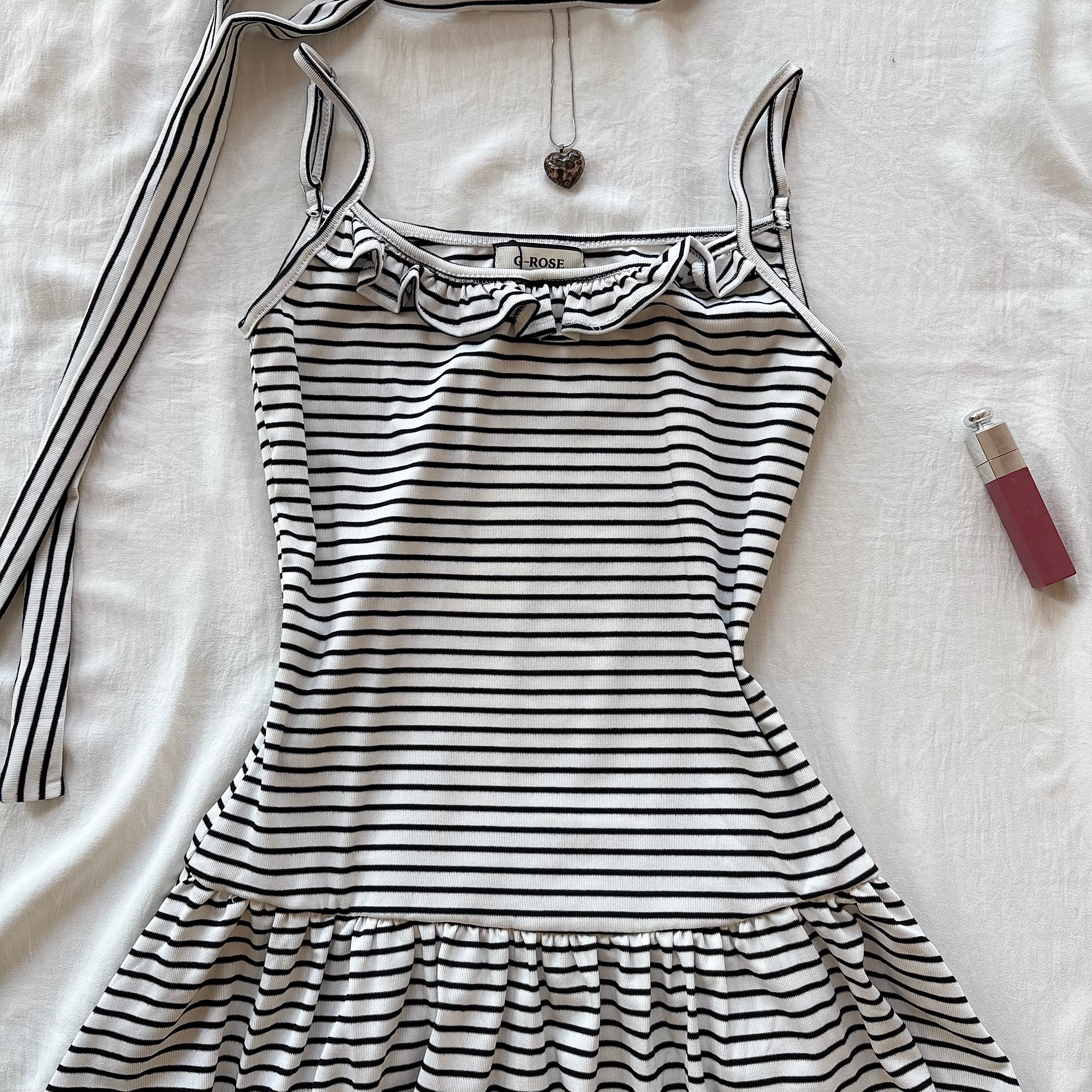 STRIPED DRESS WITH SCARF (Bust : 30-34, Upper Waist : 24-28)