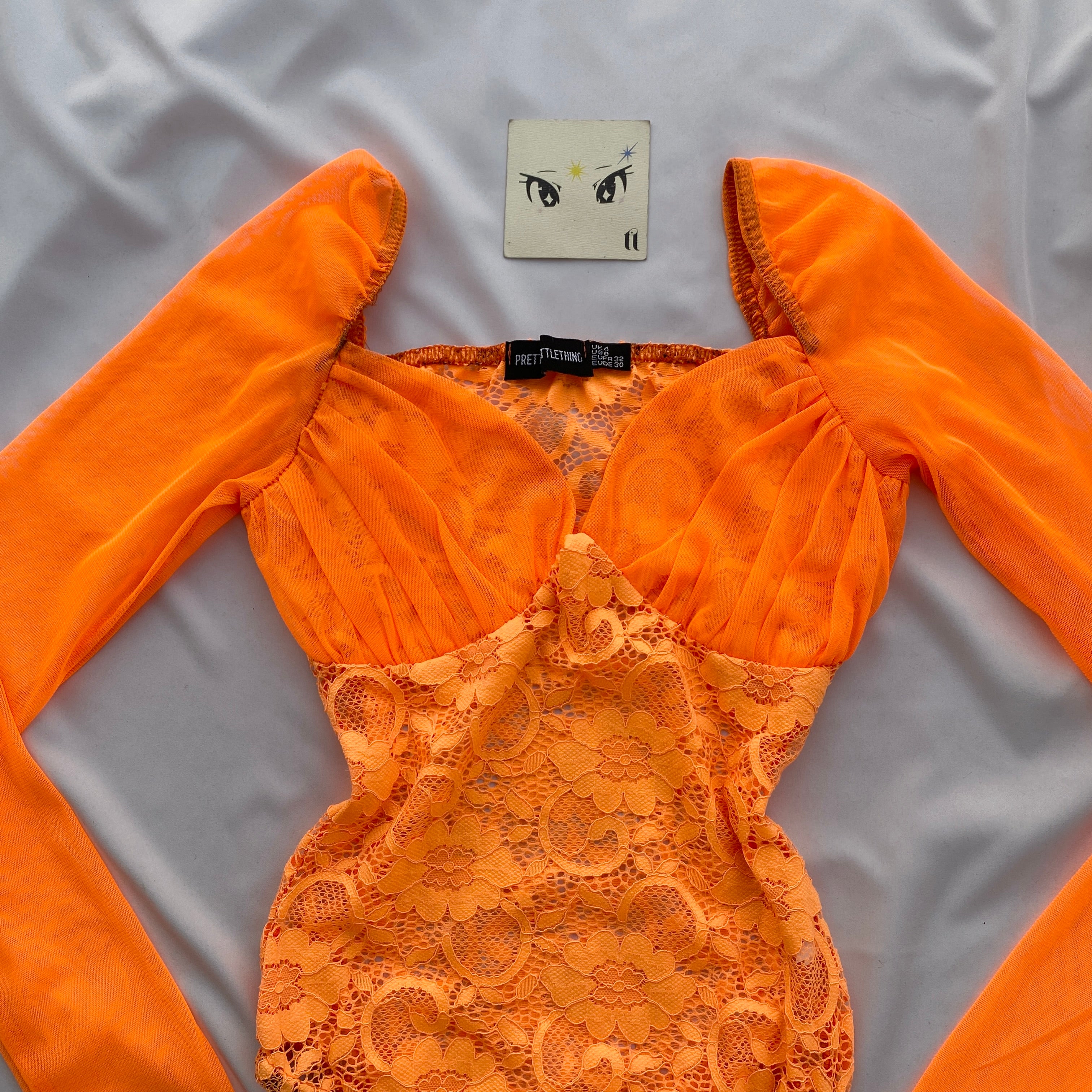 NEON ORANGE BODYSUIT FROM PRETTY LITTLE THING (Bust : 28-32, Upper Waist : 23-26)