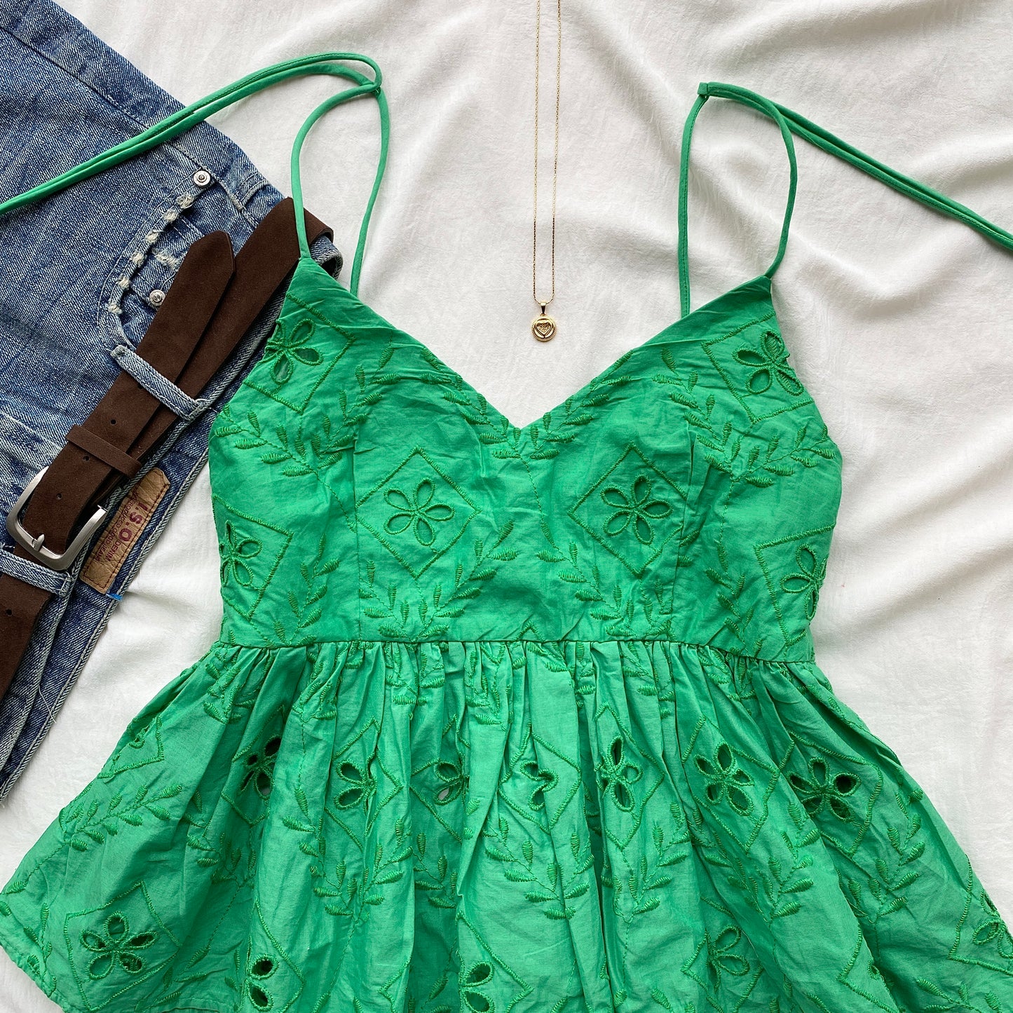 GREEN EYELET TOP FROM HM (Sizes available)