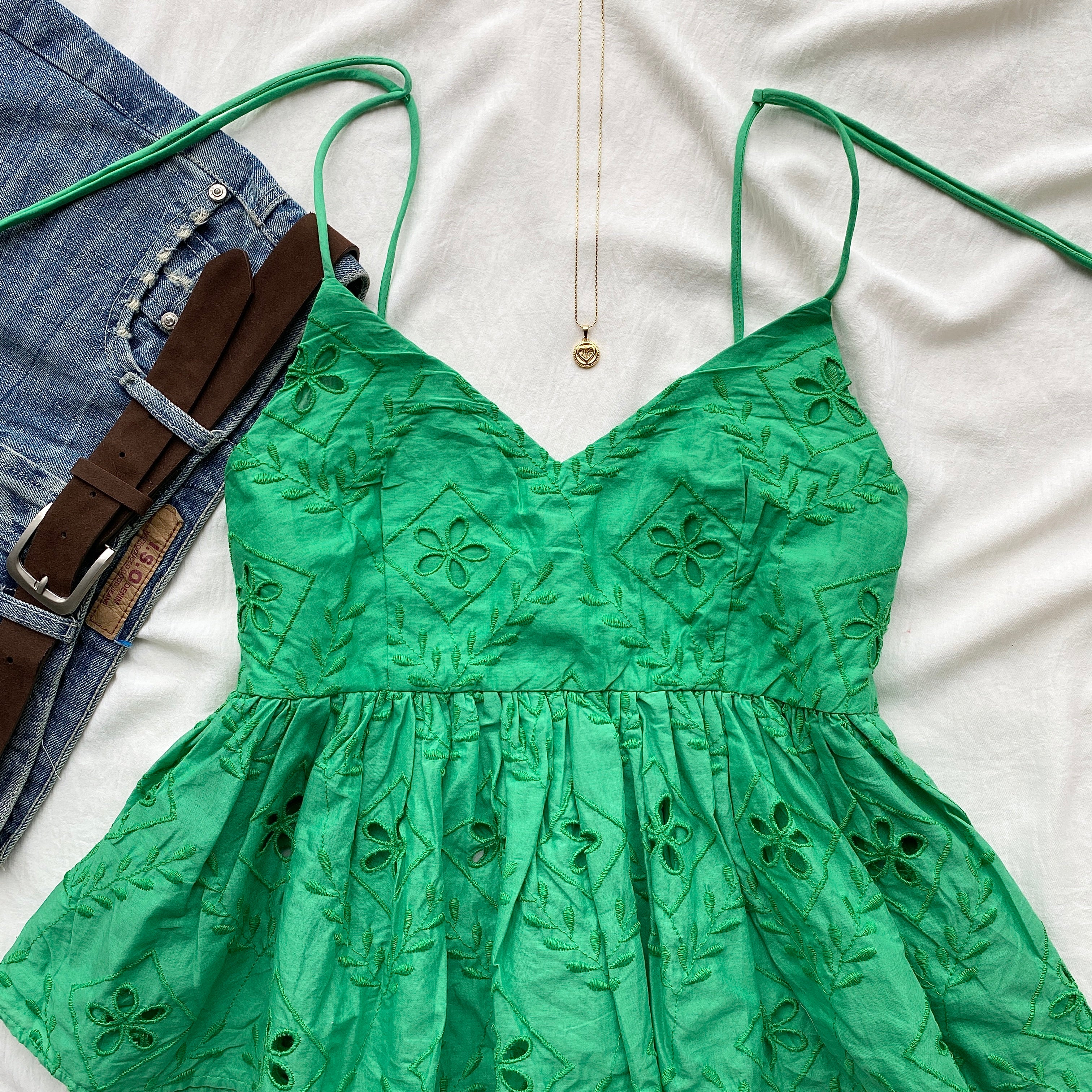 GREEN EYELET TOP FROM HM (Sizes available)
