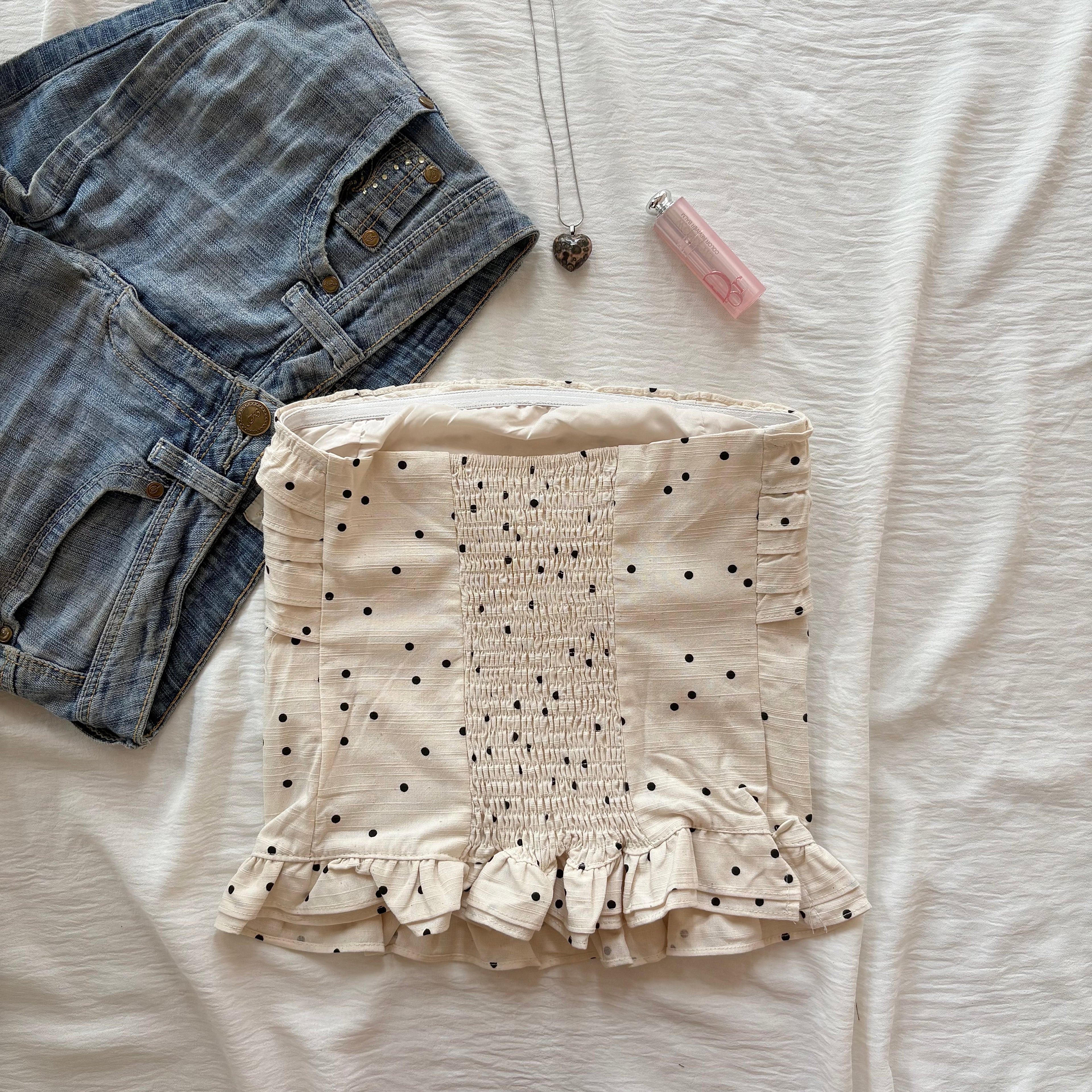 CREAM POLKA DOT TOP (Bust : 28-32, Upper Waist : 23-26)