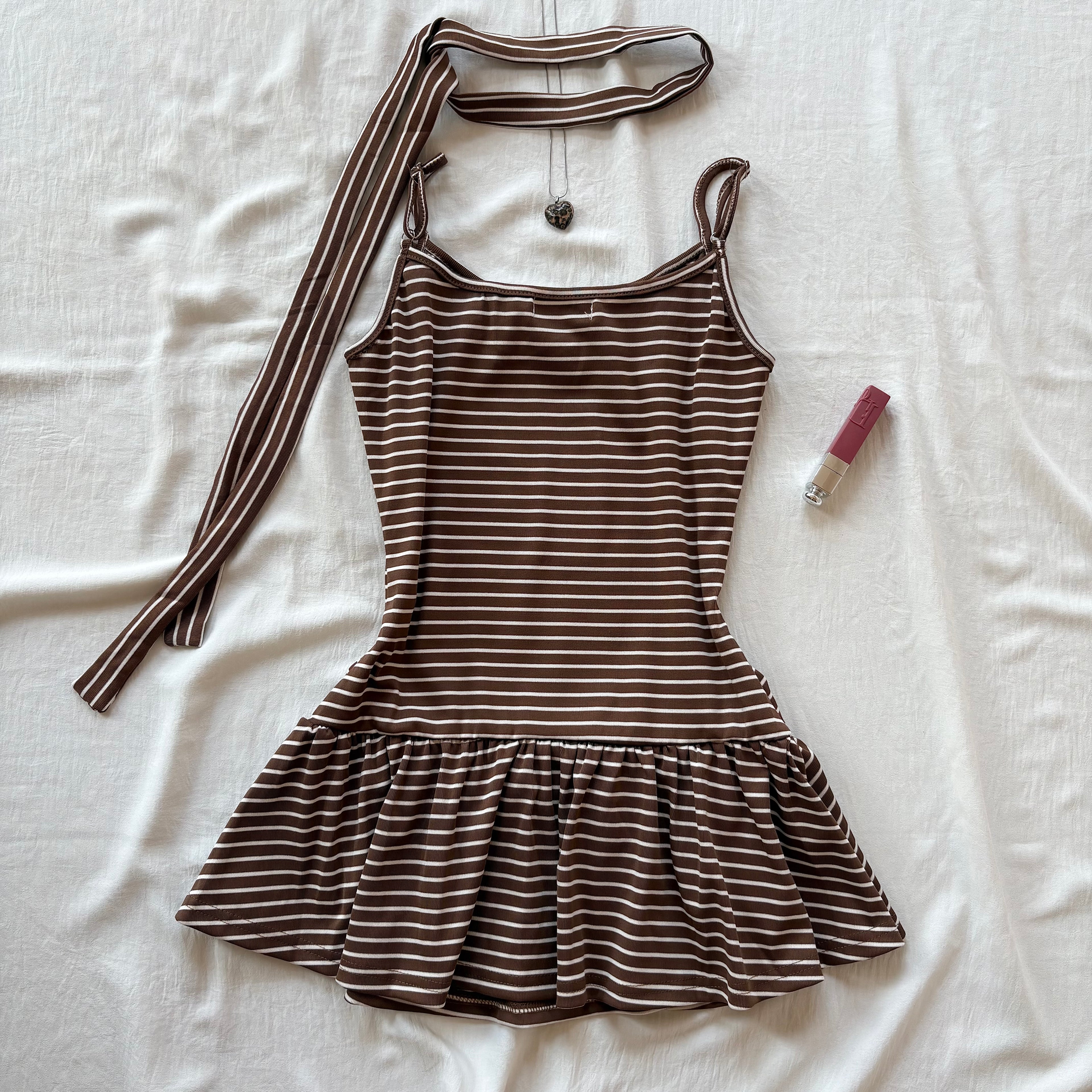 STRIPED DRESS WITH SCARF (Bust : 30-34, Upper Waist : 24-28)