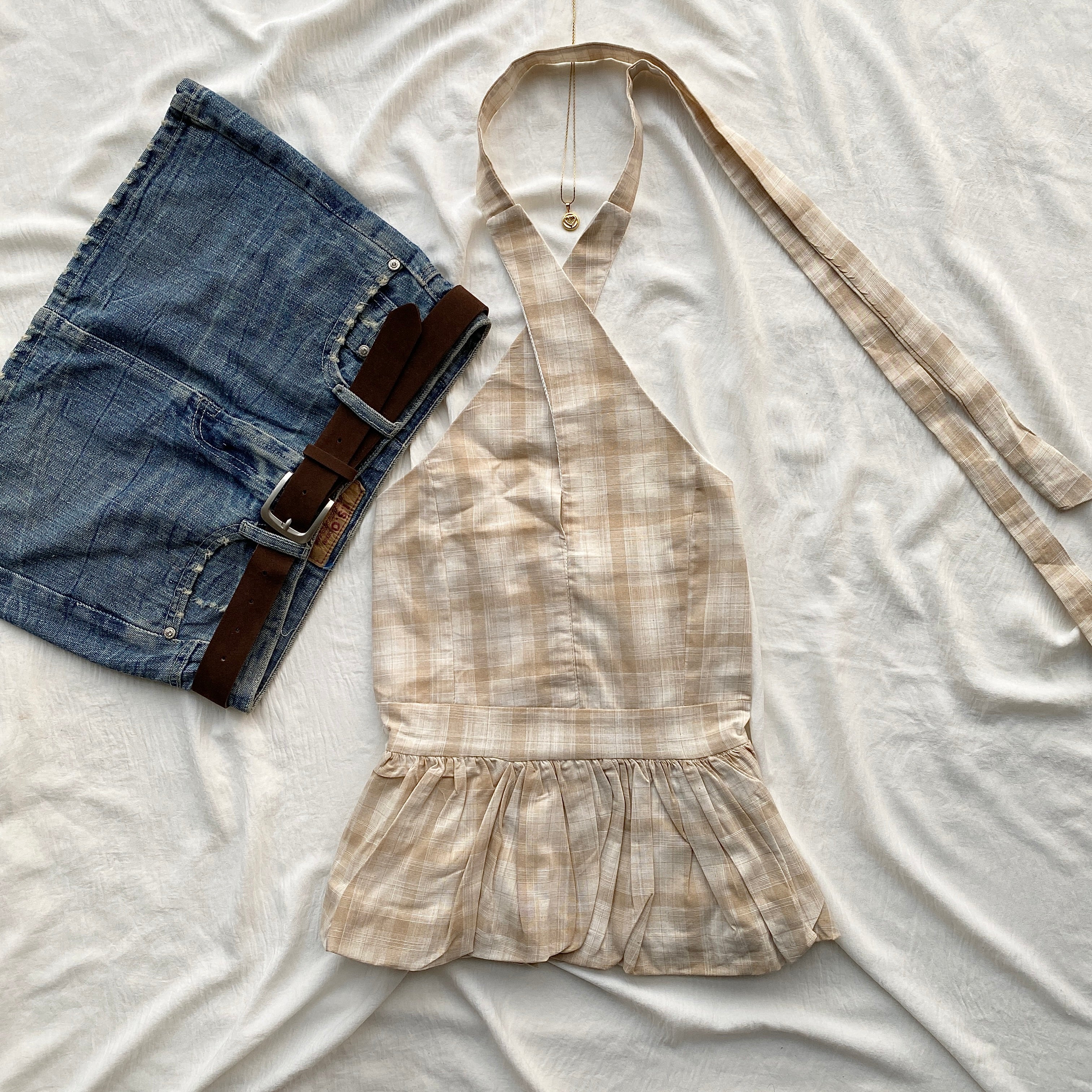 BROWN PLAID TOP (Bust : 30-32, Upper Waist : 24-28)
