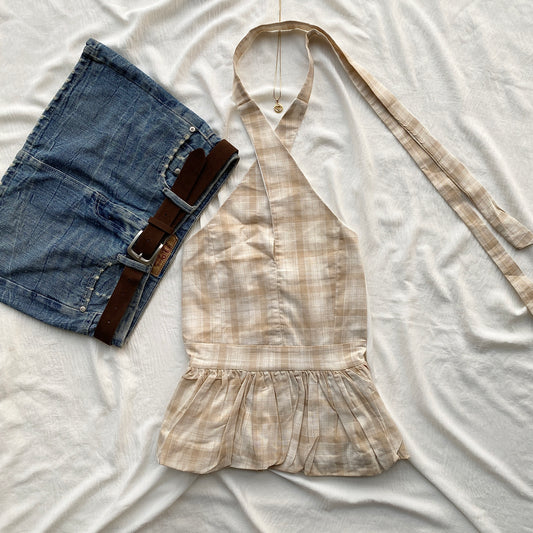 BROWN PLAID TOP (Bust : 30-32, Upper Waist : 24-28)