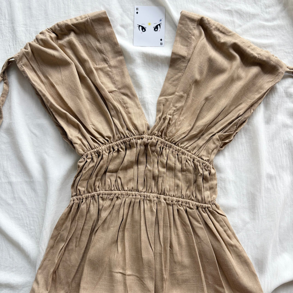 KHAKI LINEN TOP  (Bust : 30-34, Upper Waist : 24-28)