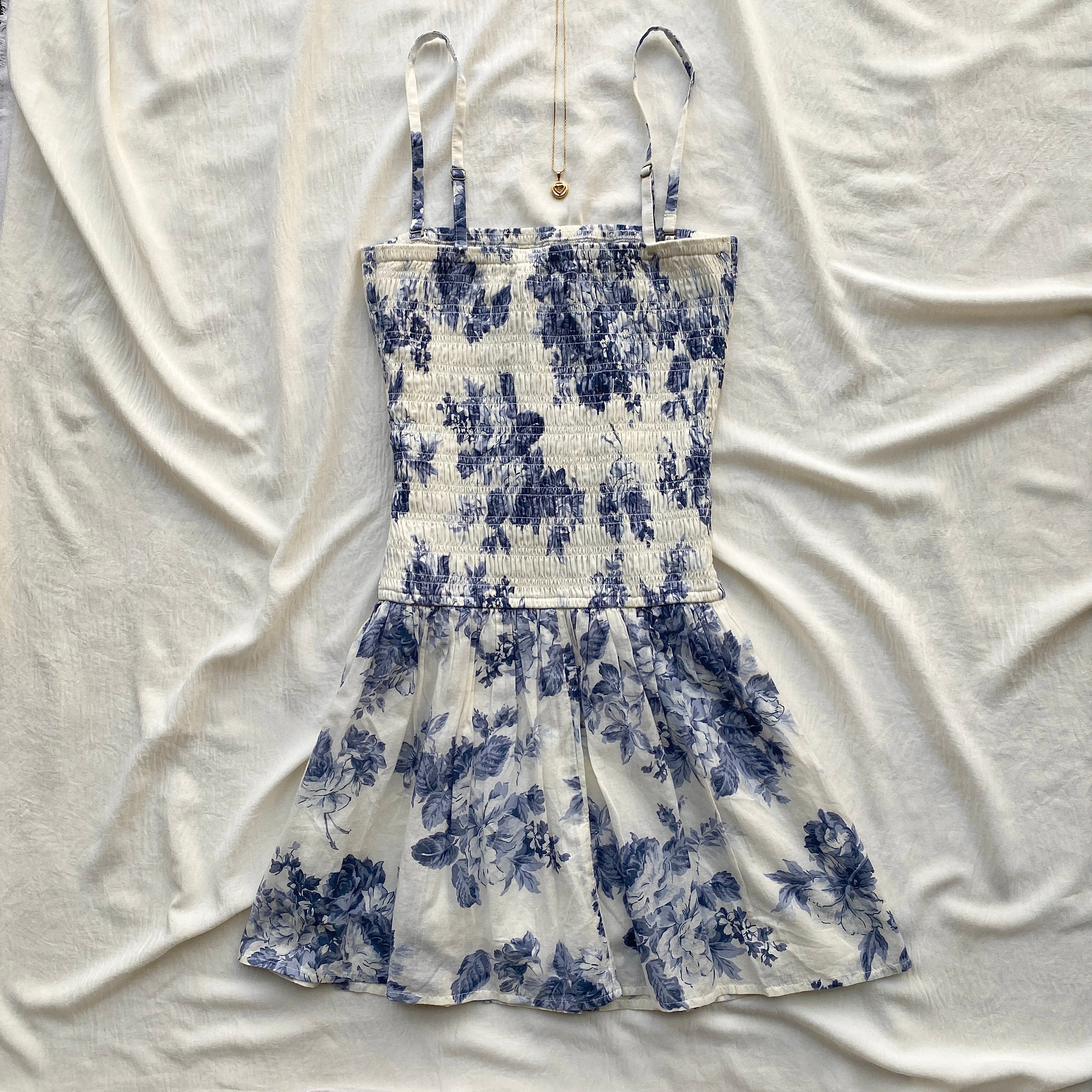 BLUE FLORAL DRESS (Bust : 28-32, Upper Waist : 24-28)