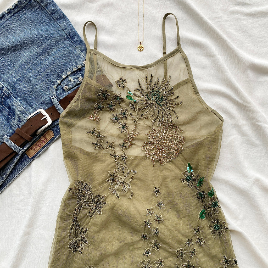 GREEN EMBELLISHED FAIRY TOP FROM FREE PEOPLE (Bust : 30-34, Upper Waist : 24-28)
