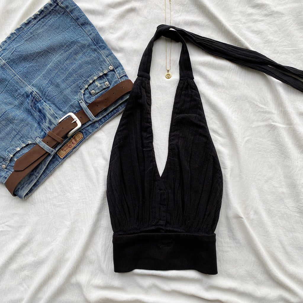 BLACK HALTER TOP FROM FREE PEOPLE (Bust : 32-34, Upper Waist : 24-28)