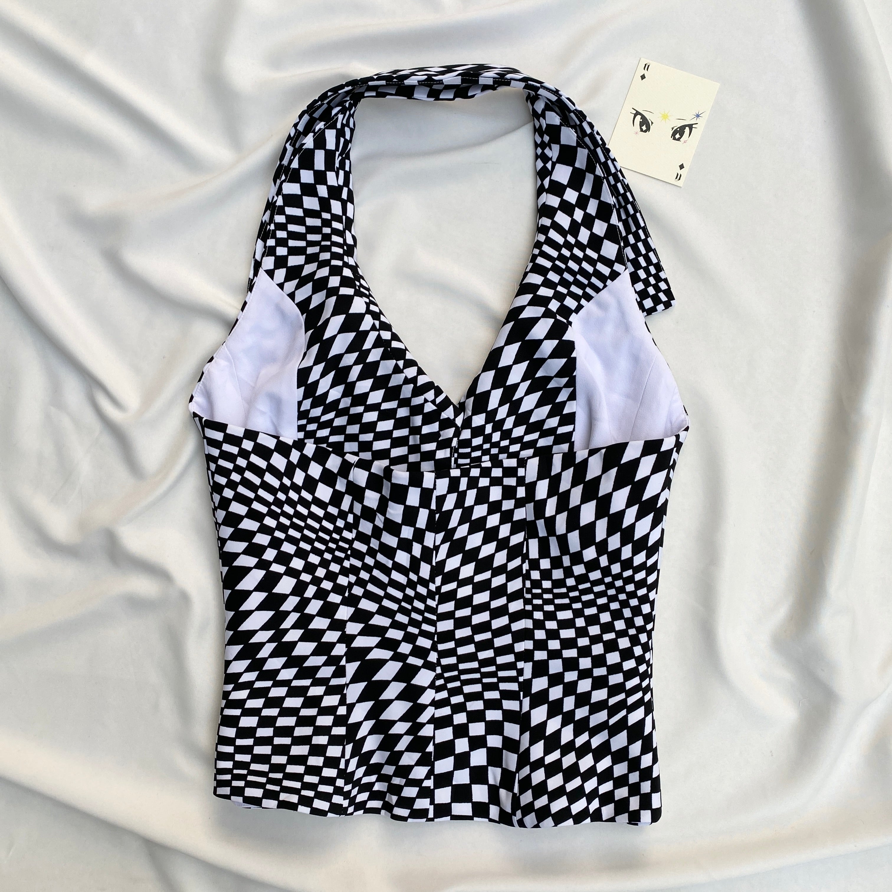 CHECKERED HALTER VEST (Bust : 34-36, Upper Waist : 30-32)