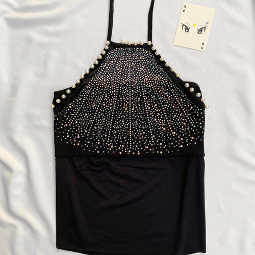 BLACK EMBELLISHED HALTER TOP (Bust : 30-34, Upper Waist : 26-30)