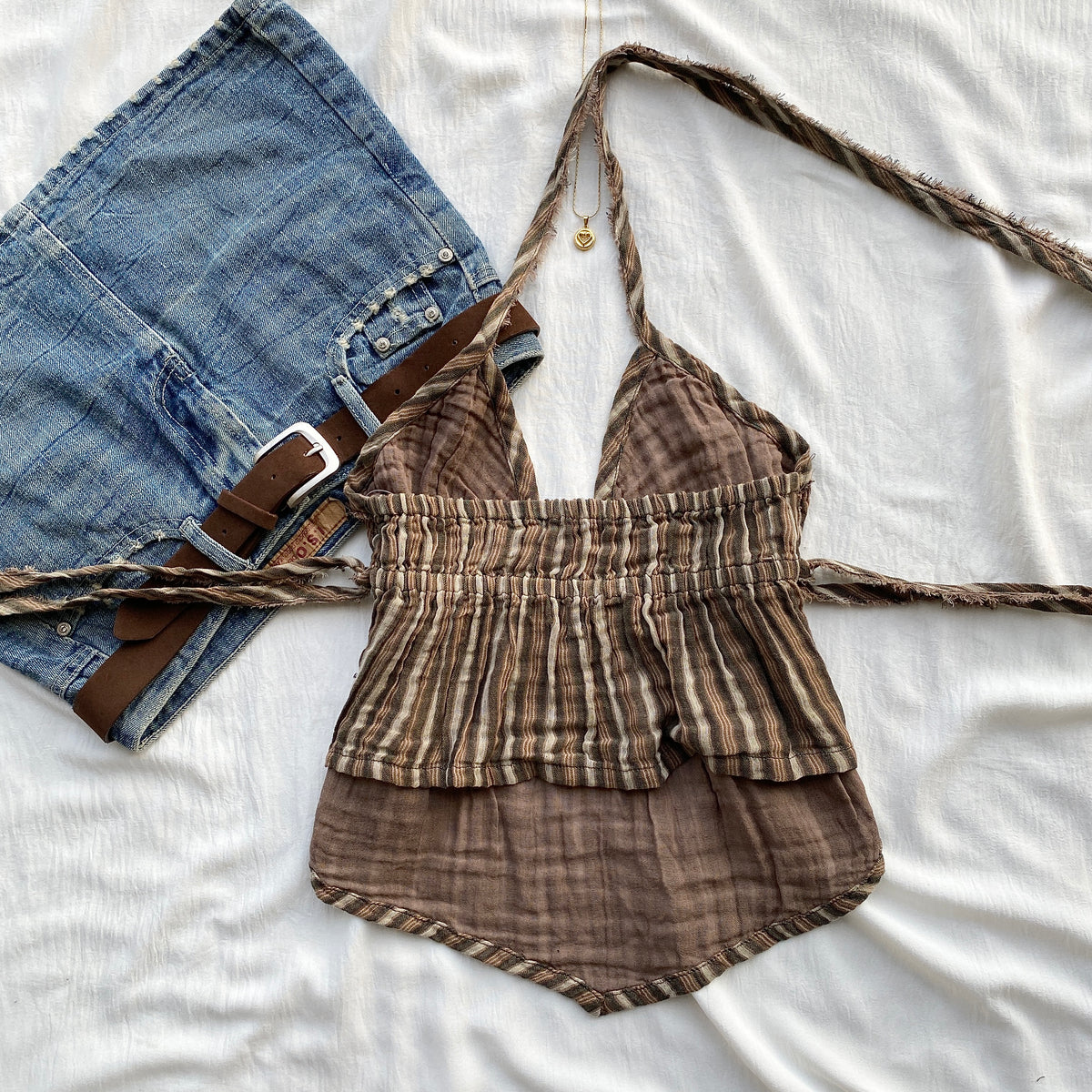 BROWN STRIPED HALTER TOP (Sizes available)