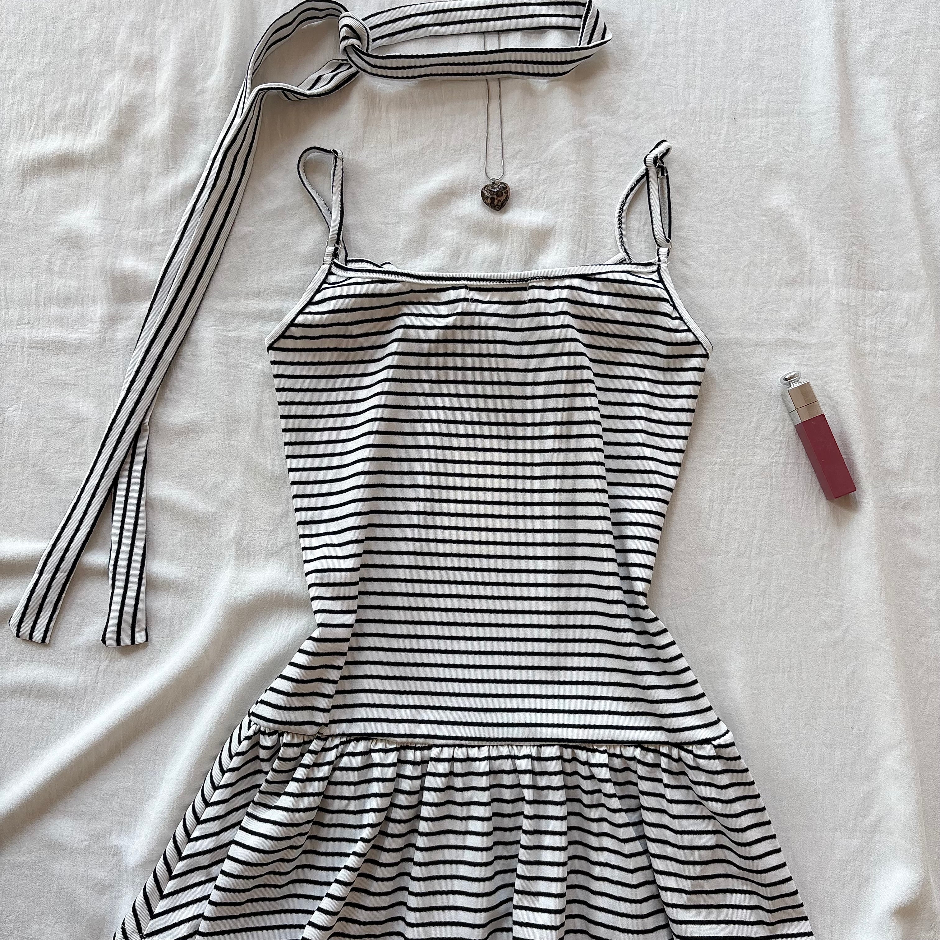 STRIPED DRESS WITH SCARF (Bust : 30-34, Upper Waist : 24-28)