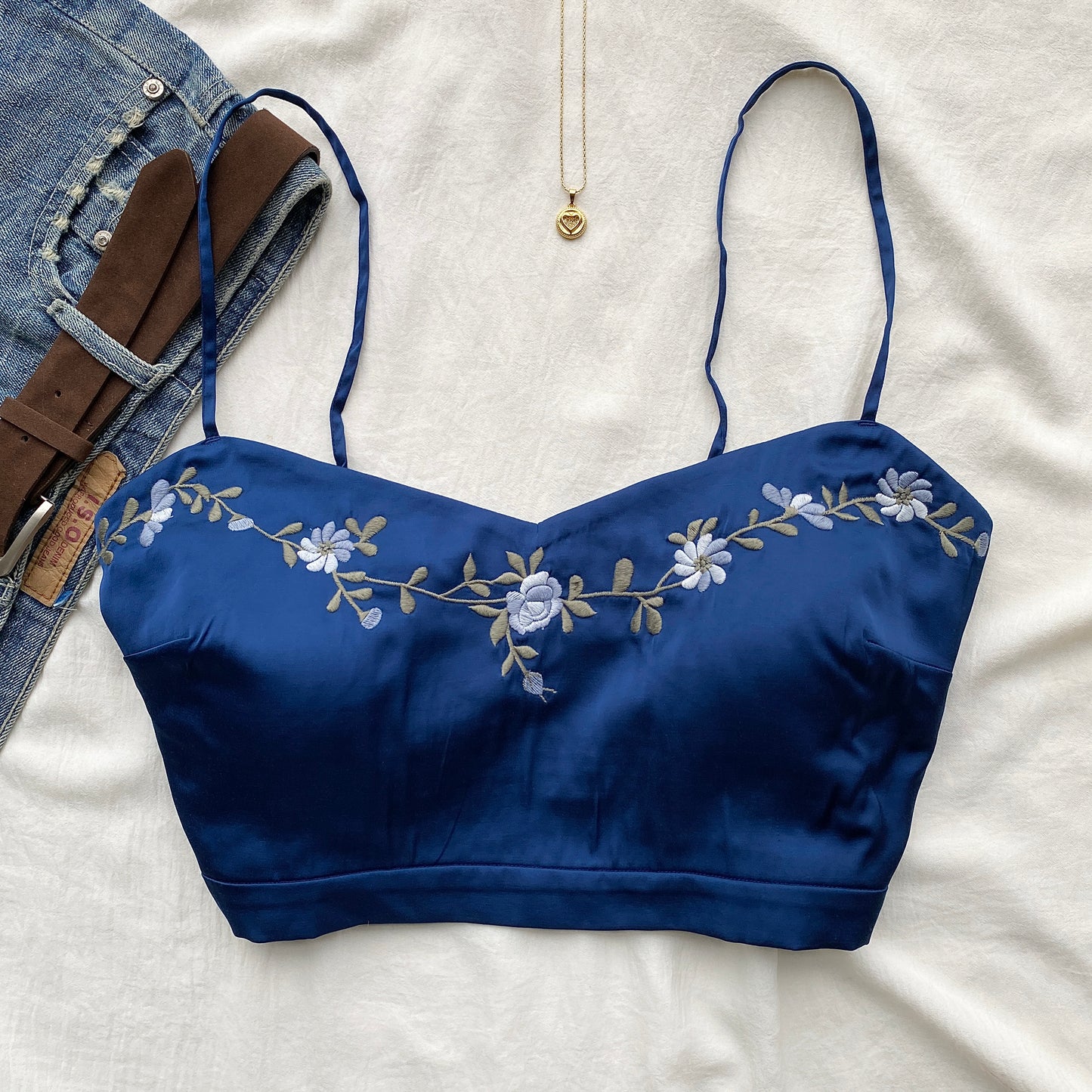 NAVY BLUE EMBROIDERED BUSTIER (Bust : 38-40, Upper Waist : 34-36)