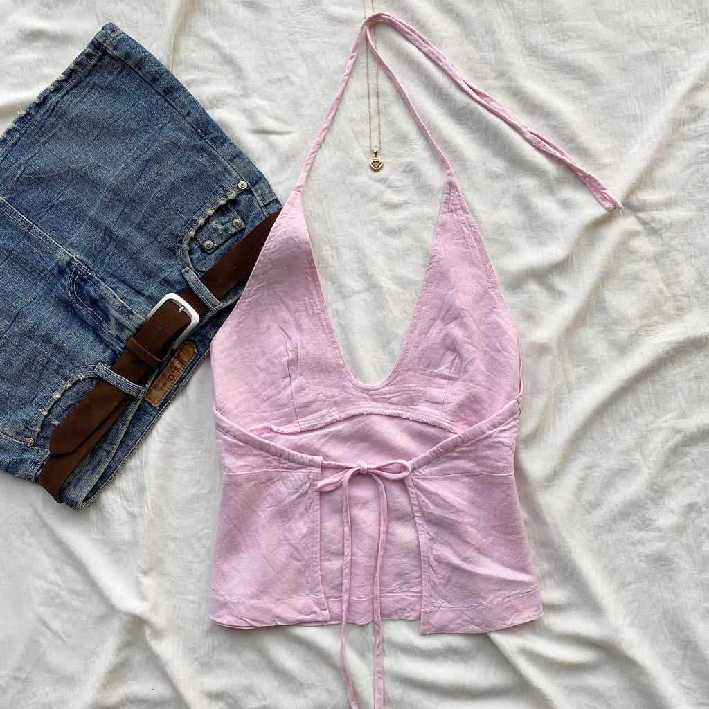 PINK LINEN HALTER TOP FROM FREE PEOPLE (Two sizes)