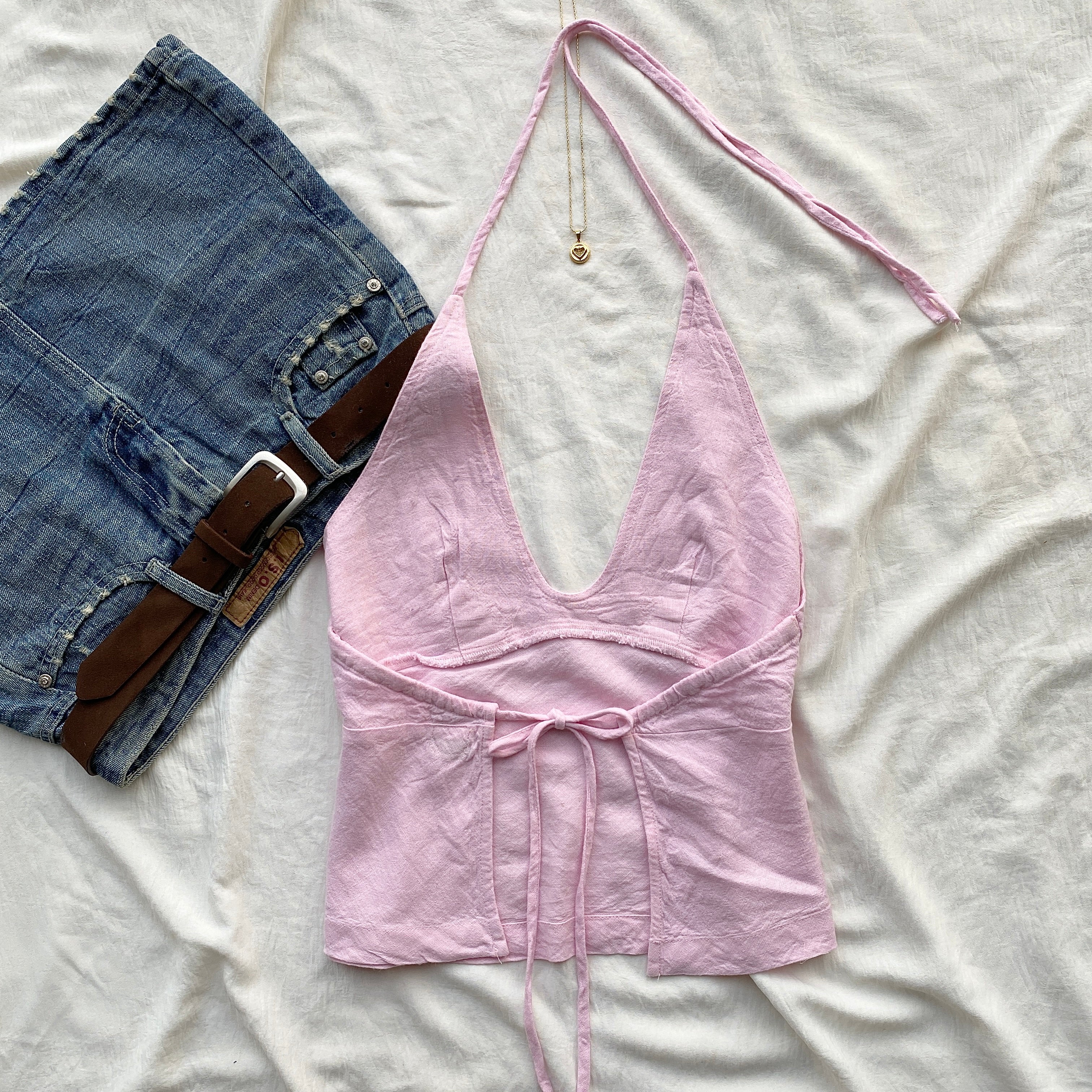 PINK LINEN HALTER TOP FROM FREE PEOPLE (Two sizes)