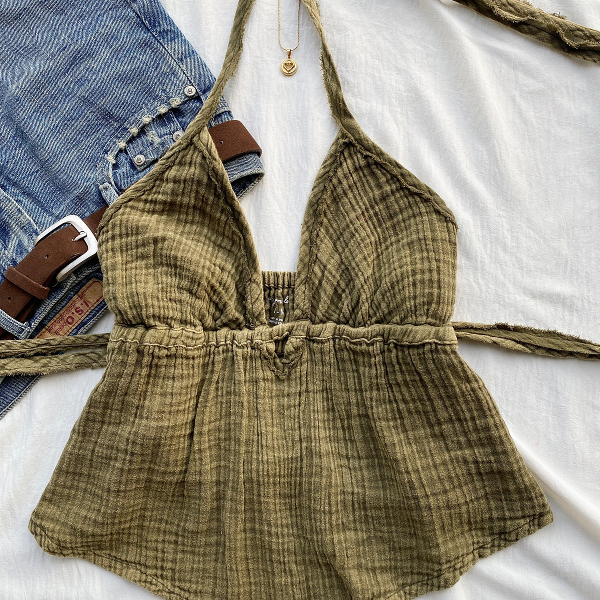OLIVE GREEN HALTER TOP FROM FREE PEOPLE (Sizes available)