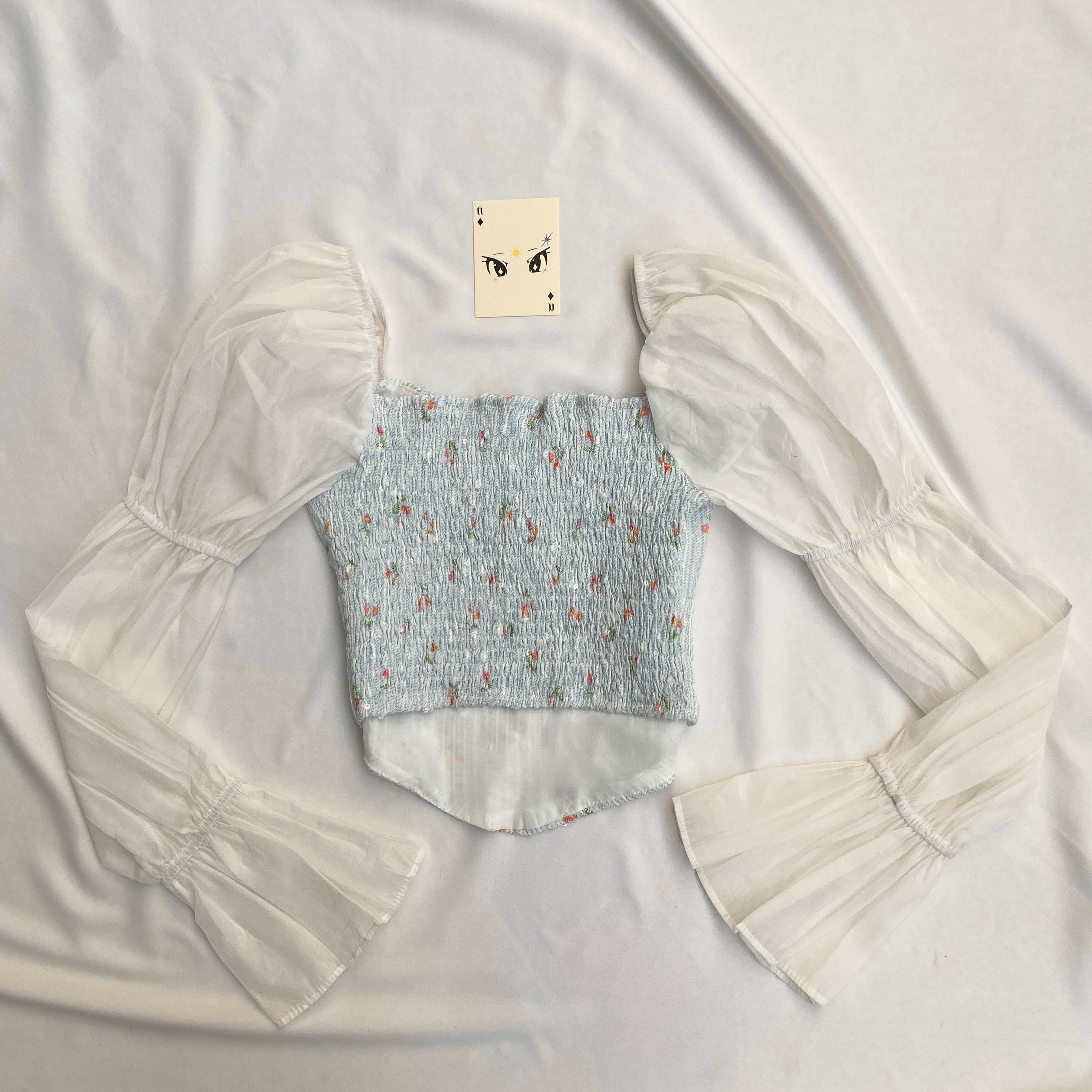 FLORAL BELL SLEEVED TOP (Bust : 28-32, Upper Waist : 24-28)